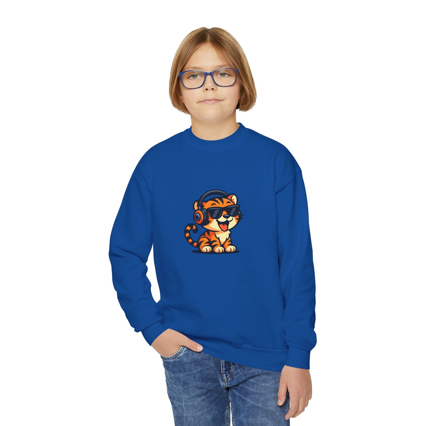 Cool Tiger Youth Crewneck Sweatshirt, Cute Animal Apparel, Teen Style, Gift for Kids, Casual Wear