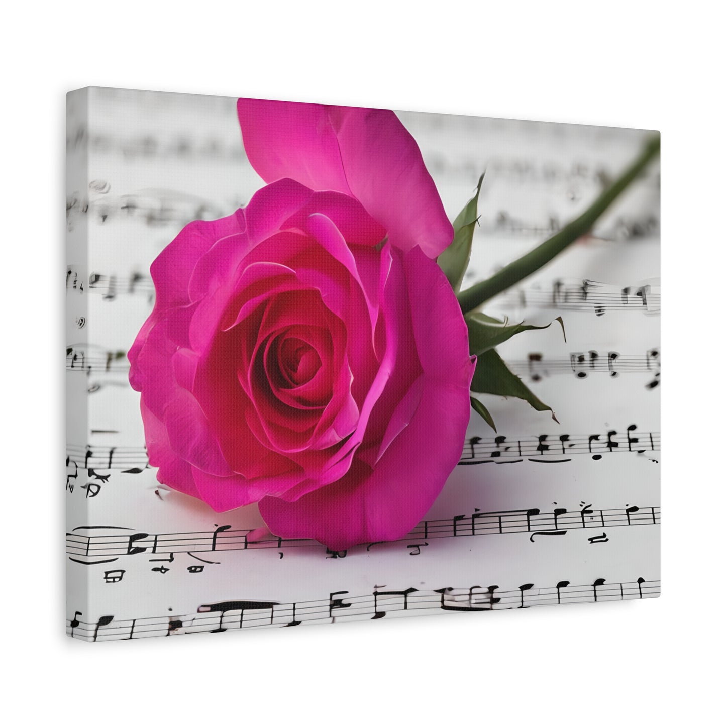 Stretched Canvas Art Print, Classic Rose on Sheet Music, Floral Wall Decor, Home Decoration, Gift for Music Lovers