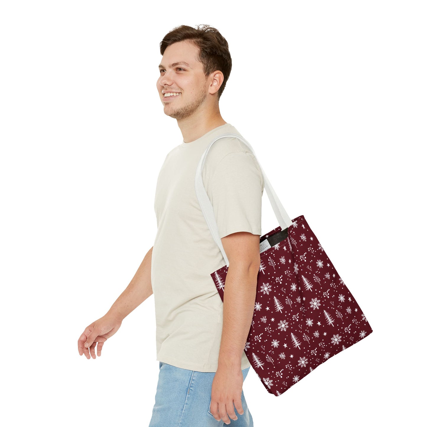 Christmas Snowflake Tote Bag – Burgundy Holiday Patterned Carryall