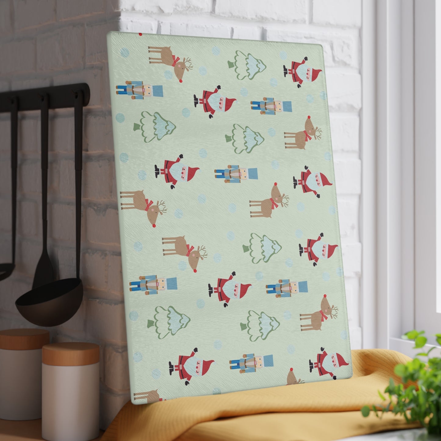 Festive Holiday Glass Cutting Board, Christmas Kitchen Decor, Seasonal Cooking Gift, Merry & Bright Kitchenware, Unique Holiday Tableware