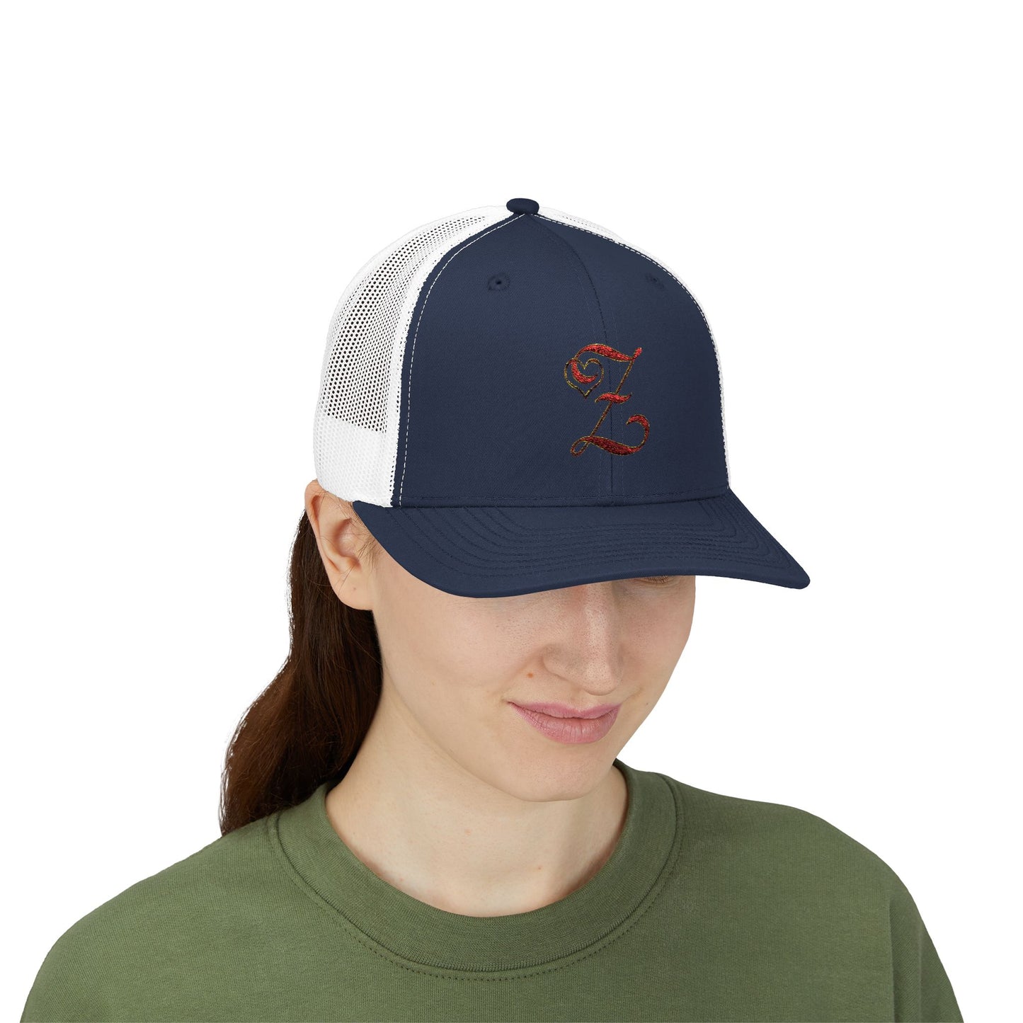 Embroidered 'Z' Snapback Trucker Cap — Vintage Monogram Initial Hat