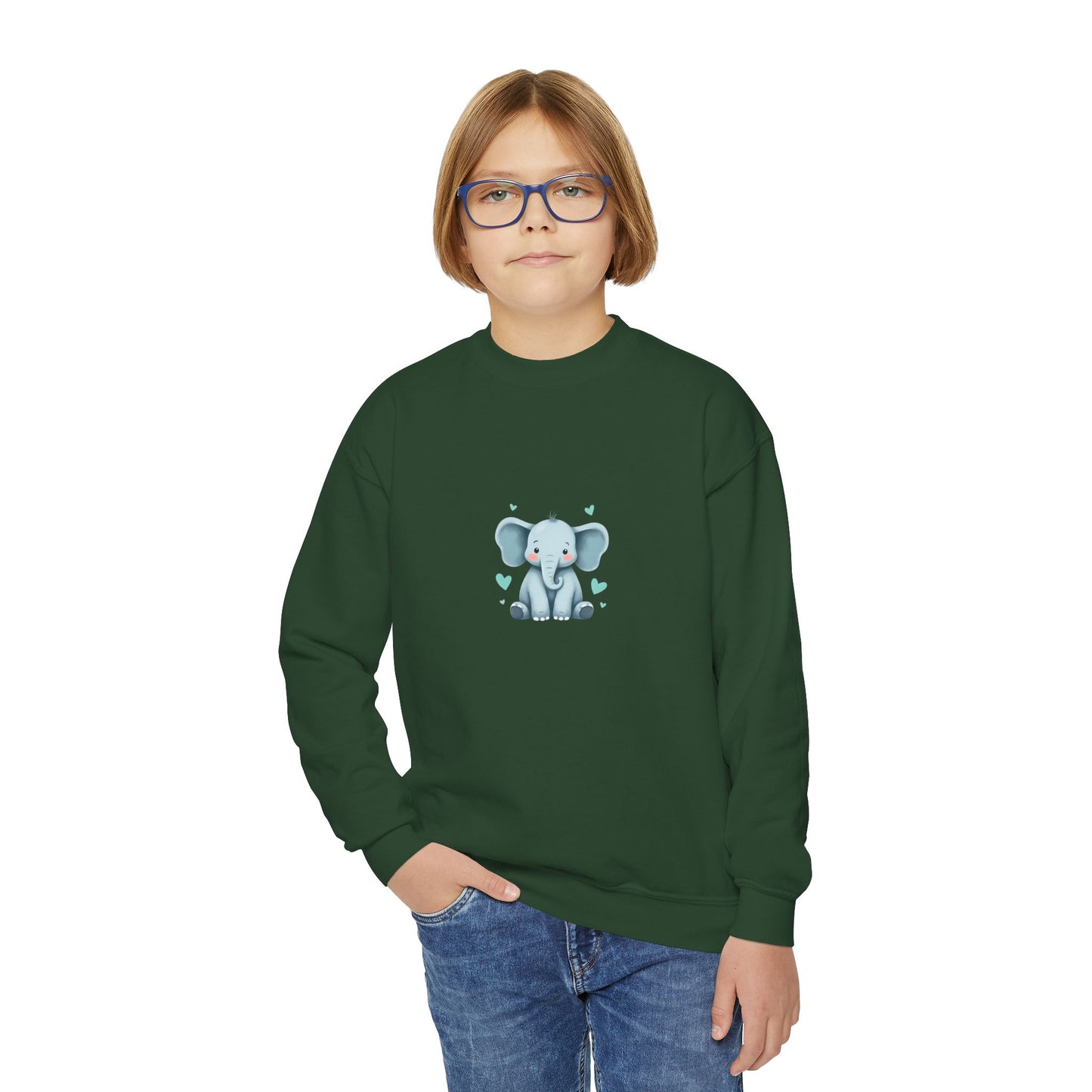 Adorable Elephant Youth Crewneck Sweatshirt, Kids' Casual Wear, Animal Lover Gift, Birthday Present, Cute Sweatshirt for All Seasons