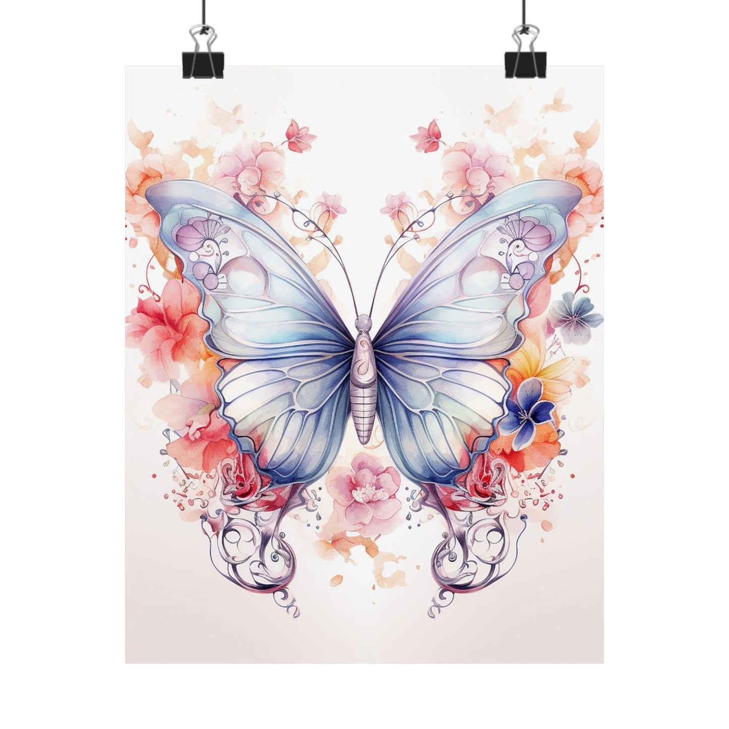 Butterfly Watercolor Wall Poster — Floral Pastel Matte Vertical Print