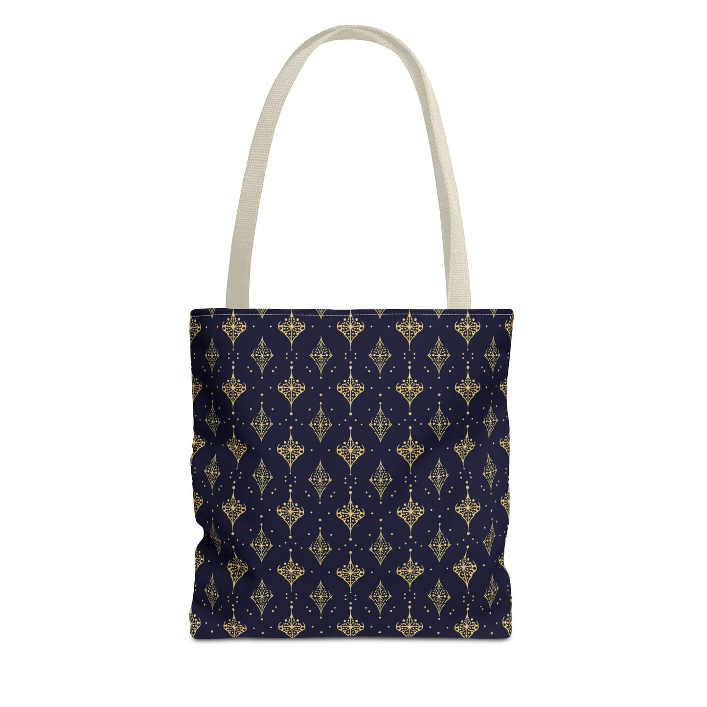 Navy & Gold Art Deco Tote Bag — Elegant Geometric Pattern All-Over Print