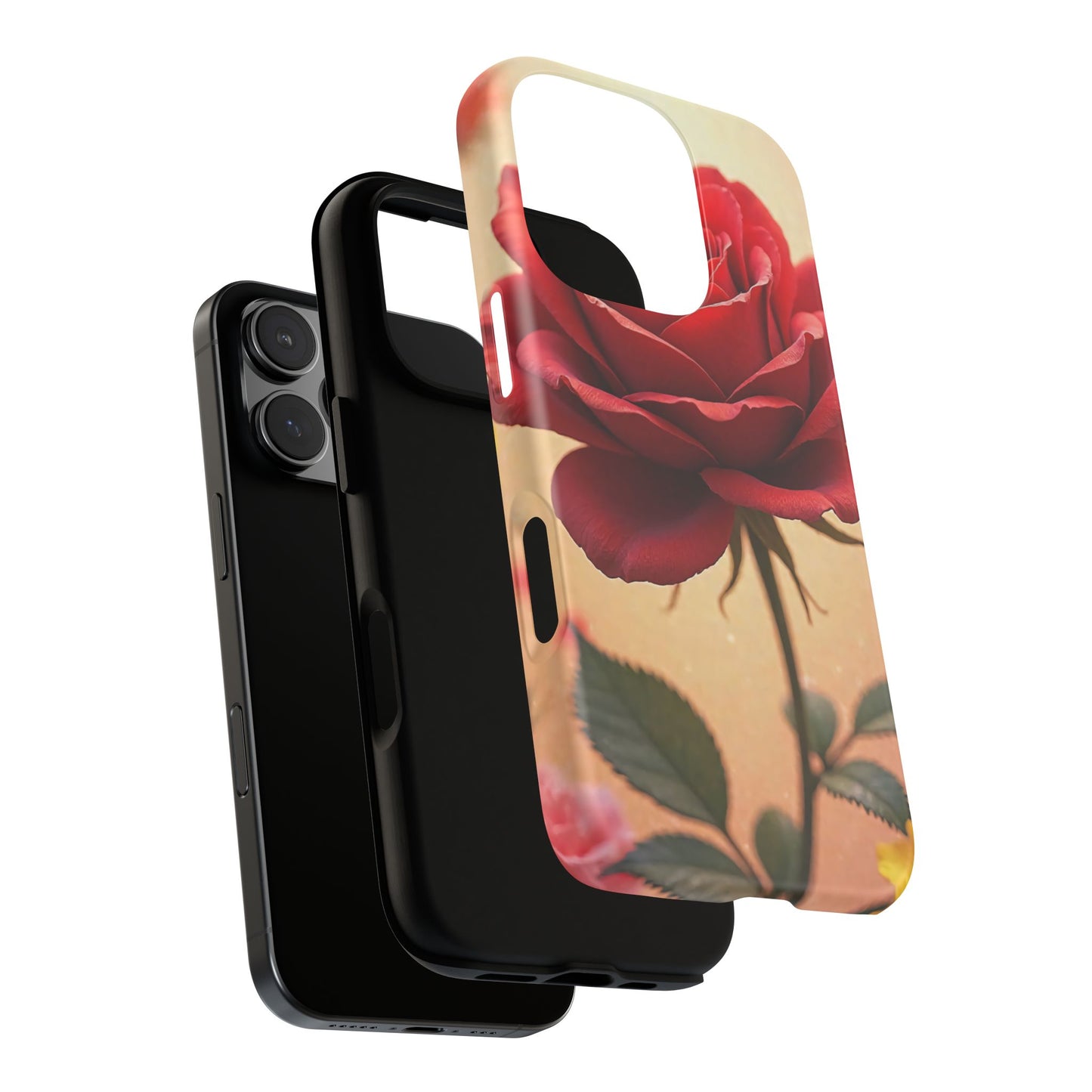 Floral Phone Case with Red Rose Design, Tough Phone Cover, Flower Print, Gift for Her, Stylish Accessory, Floral Aesthetic