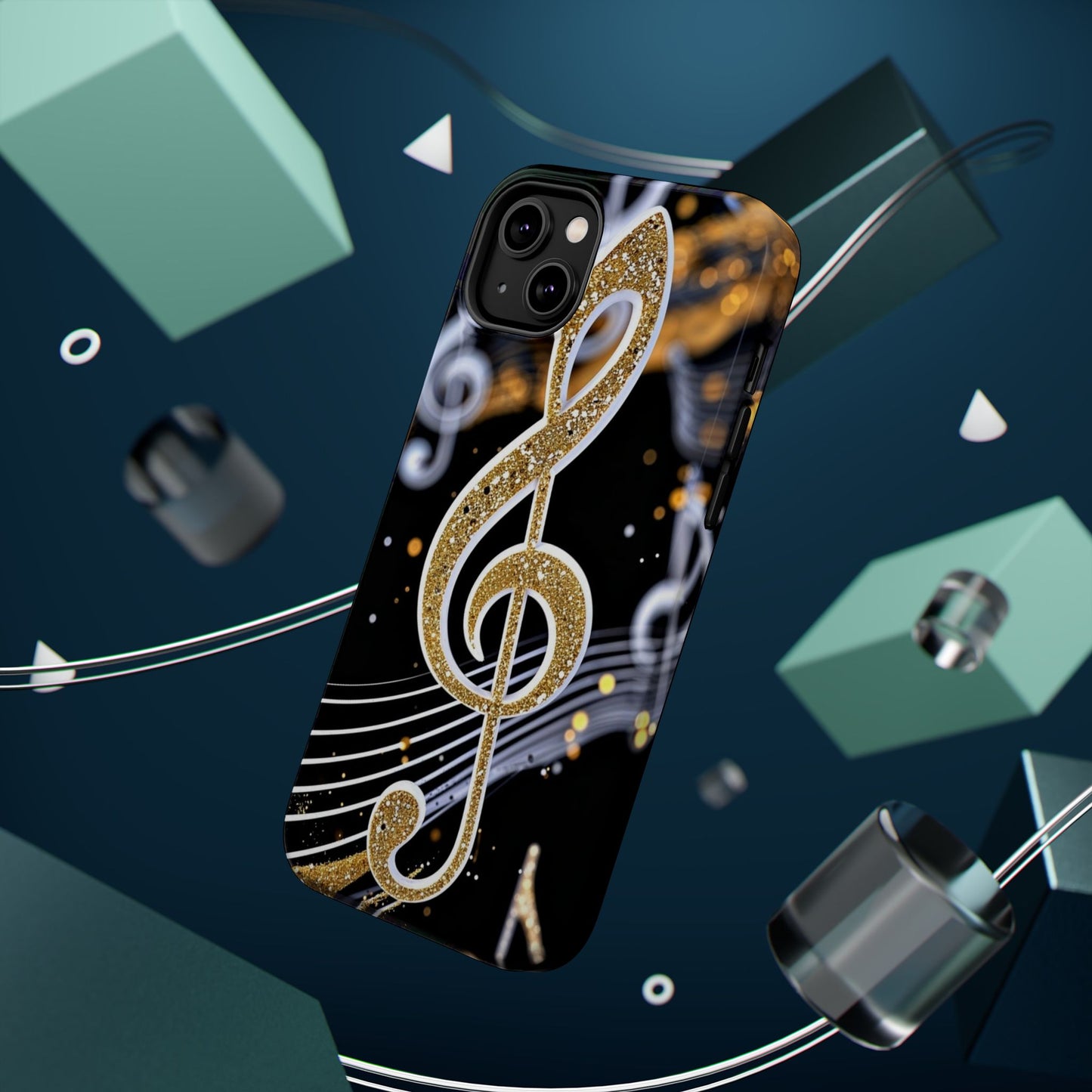 Music Notes Magnetic Impact-Resistant Phone Case — Gold Treble Clef Design