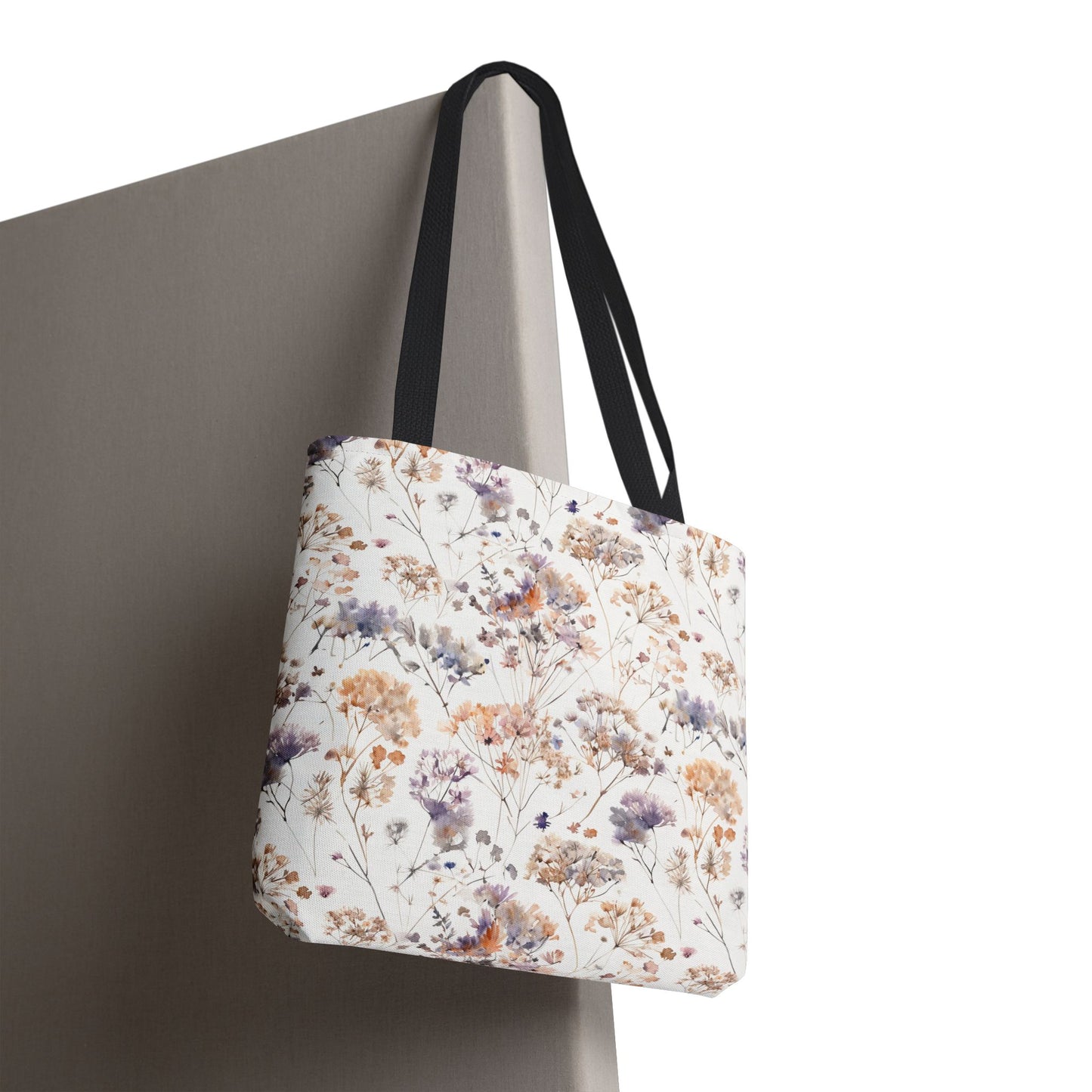 Floral Ditsy Print Tote Bag – Neutral Watercolor Wildflower Market Bag