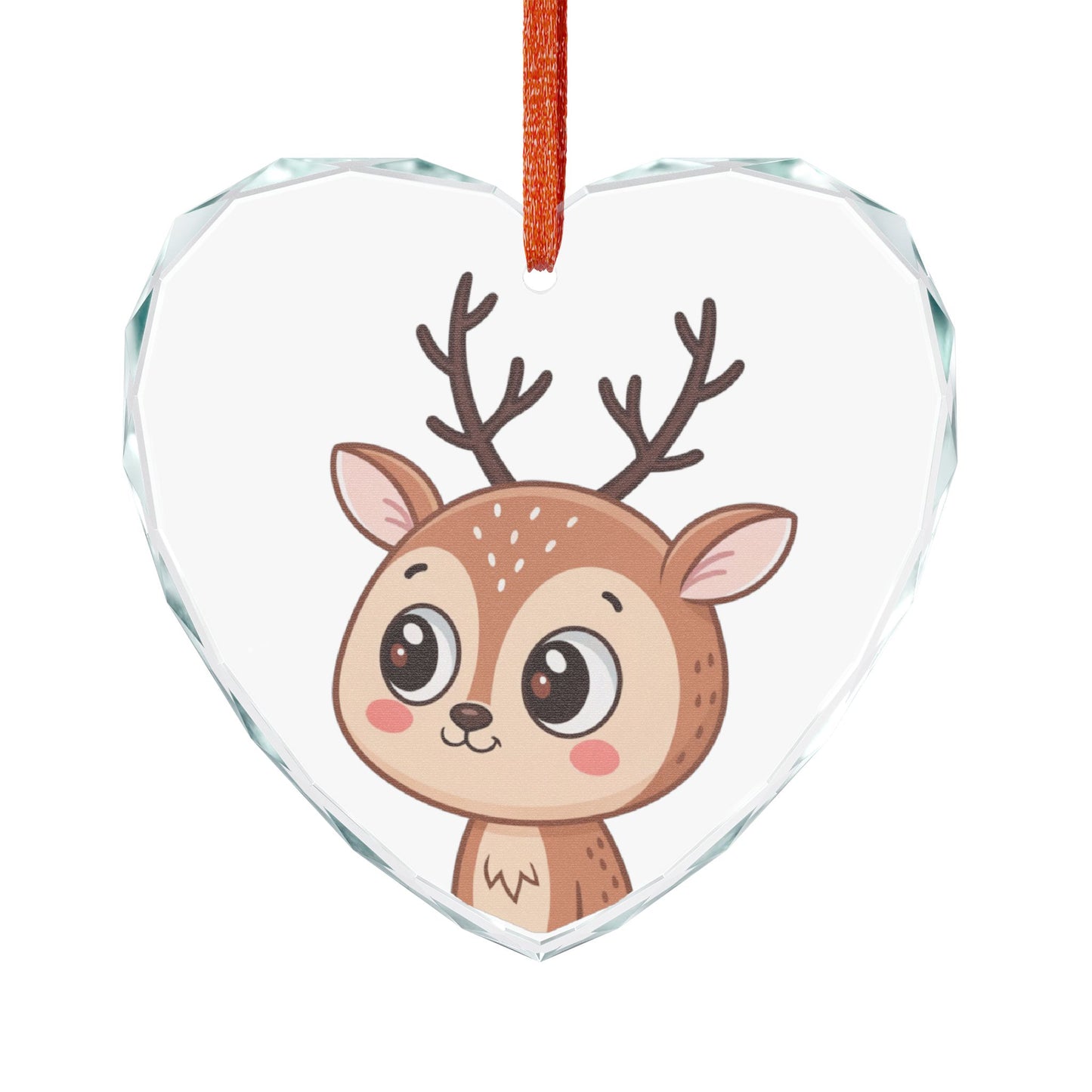Cute Reindeer Heart Crystal Ornament — Christmas Tree Decoration for Kids