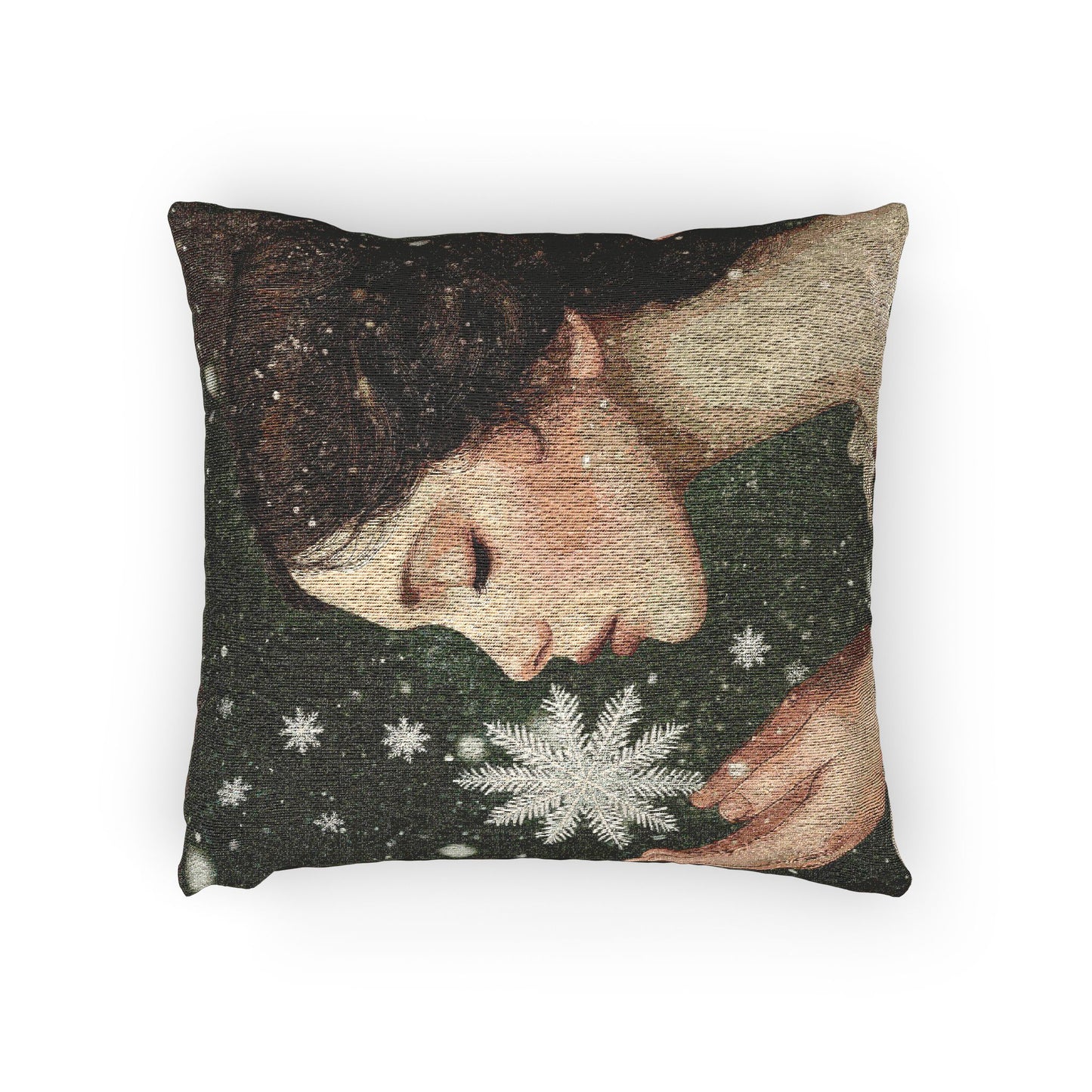 Artistic Winter Woven Pillow, Cozy Home Decor, Seasonal Throw Cushion, Snowflake Design, Gift for Winter Lovers