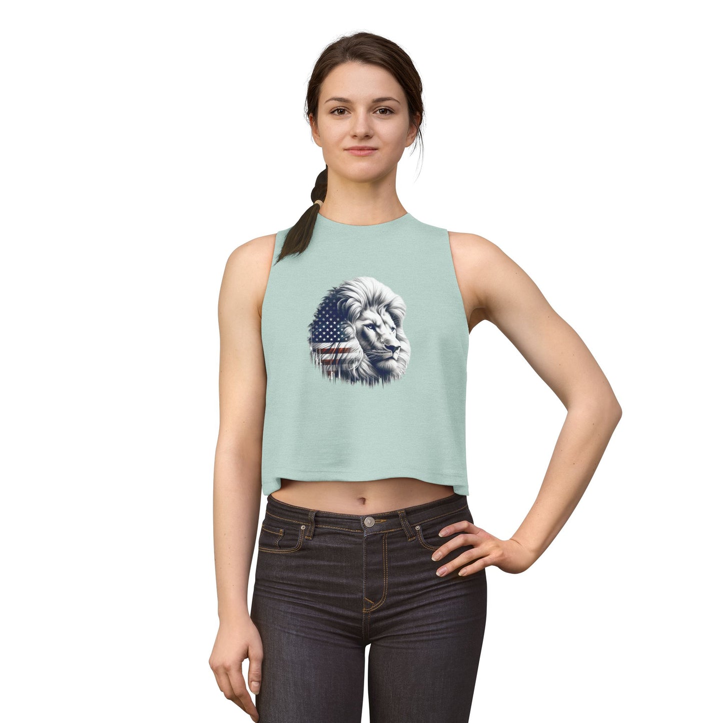 American Flag Lion Women's Crop Top — Patriotic Lion Graphic Tank