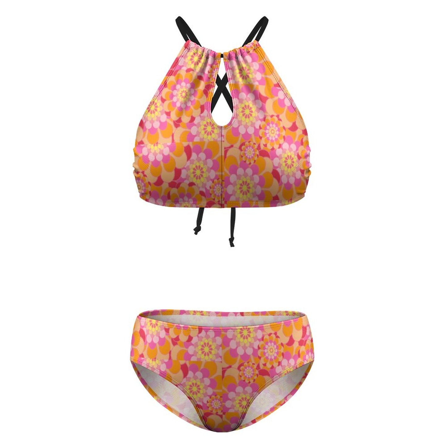 Women's Two piece Swimsuit with High Neck Halter Top Daisy