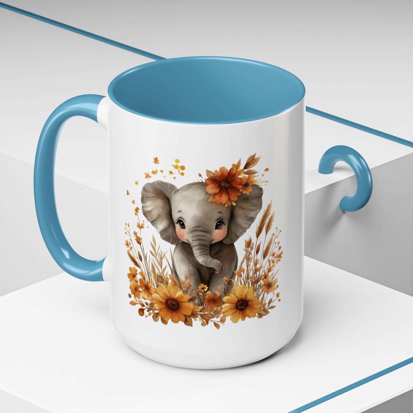 Adorable Elephant Floral Coffee Mug, Cute Animal Mug, Coffee Lover Gift, Kids Mug, Baby Shower Decor