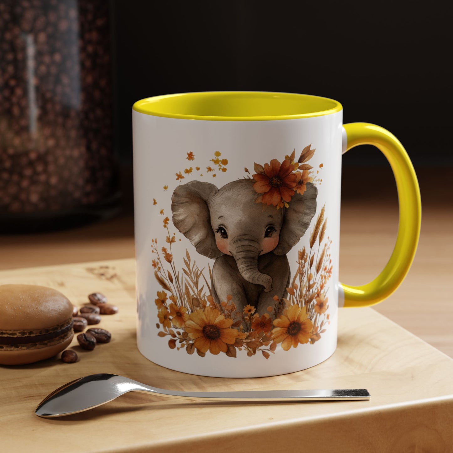 Adorable Elephant Floral Coffee Mug, Cute Animal Mug, Coffee Lover Gift, Kids Mug, Baby Shower Decor