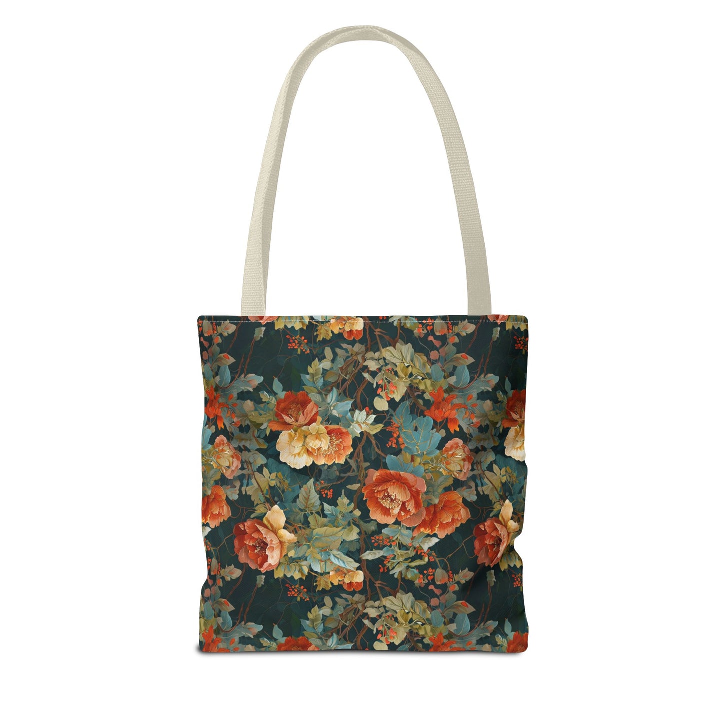 Vintage Rose Floral Tote Bag – Dark Botanical All-Over Print
