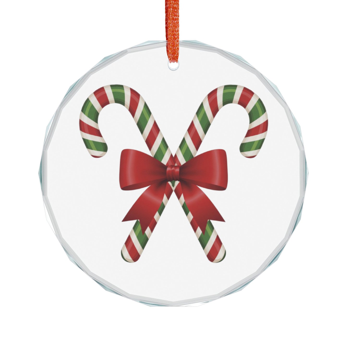 Candy Cane Bow Crystal Glass Ornament — Heart-Shaped Christmas Tree Decoration