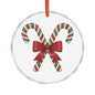Candy Cane Bow Crystal Glass Ornament — Heart-Shaped Christmas Tree Decoration