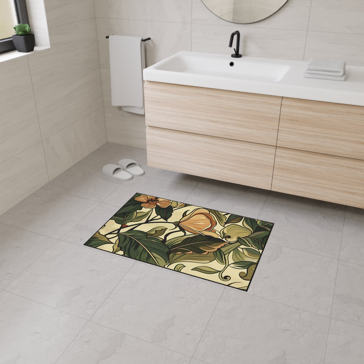 Floral Vine Heavy-Duty Floor Mat — Vintage Botanical Entrance Rug