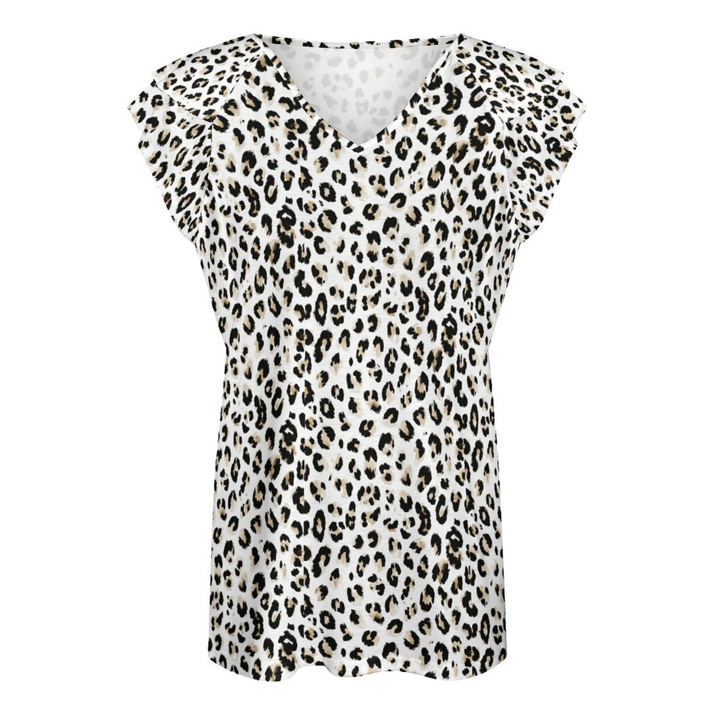 Cooling Polyester Ruffle V-Neck T-Shirt