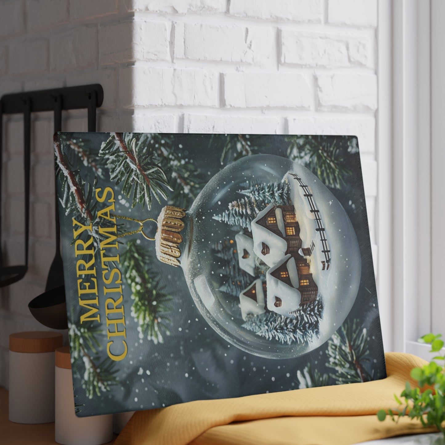 Christmas Ornament Glass Cutting Board — Merry Christmas Holiday Kitchen Decor