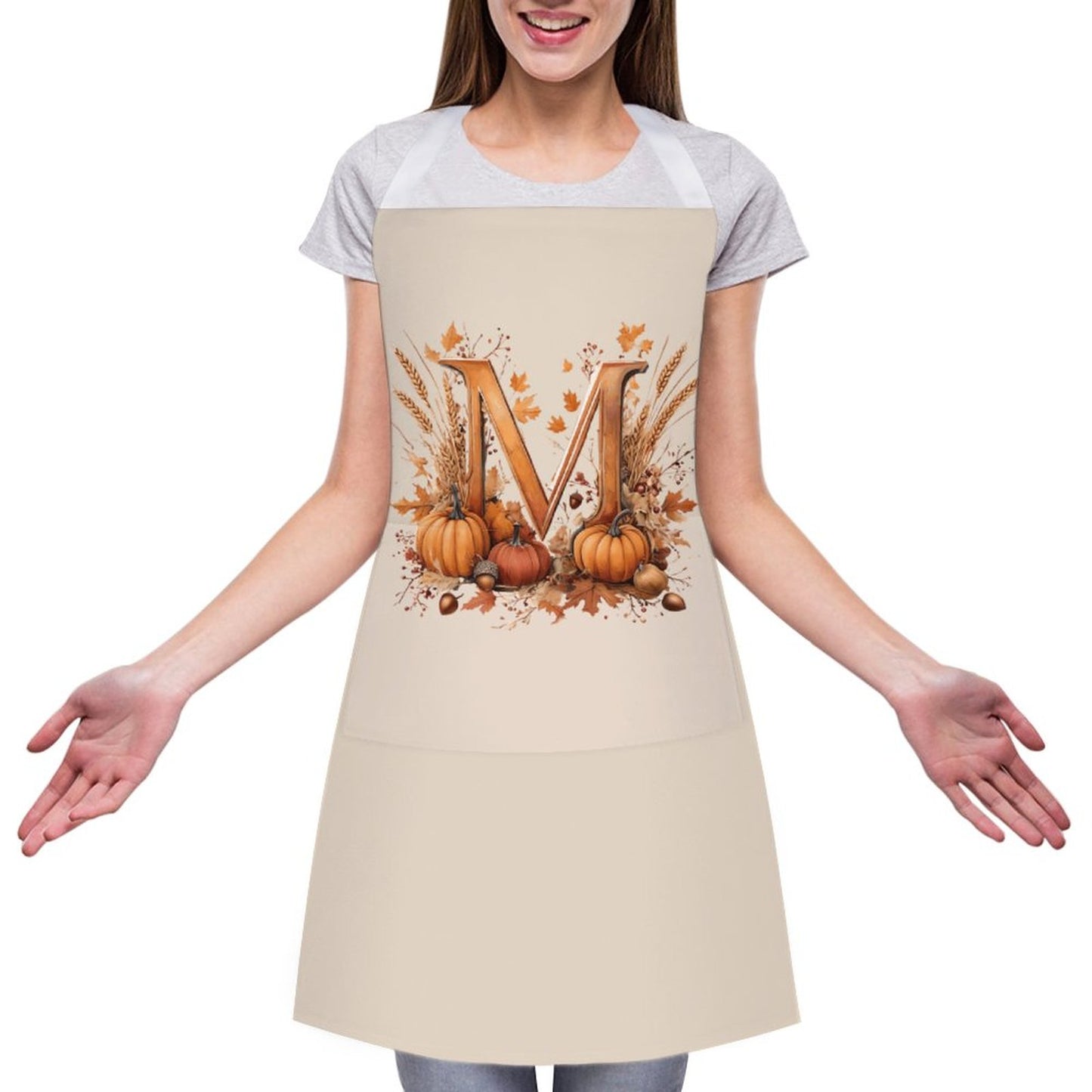 Adult Apron with Pocket - Thanksgiving Letter M