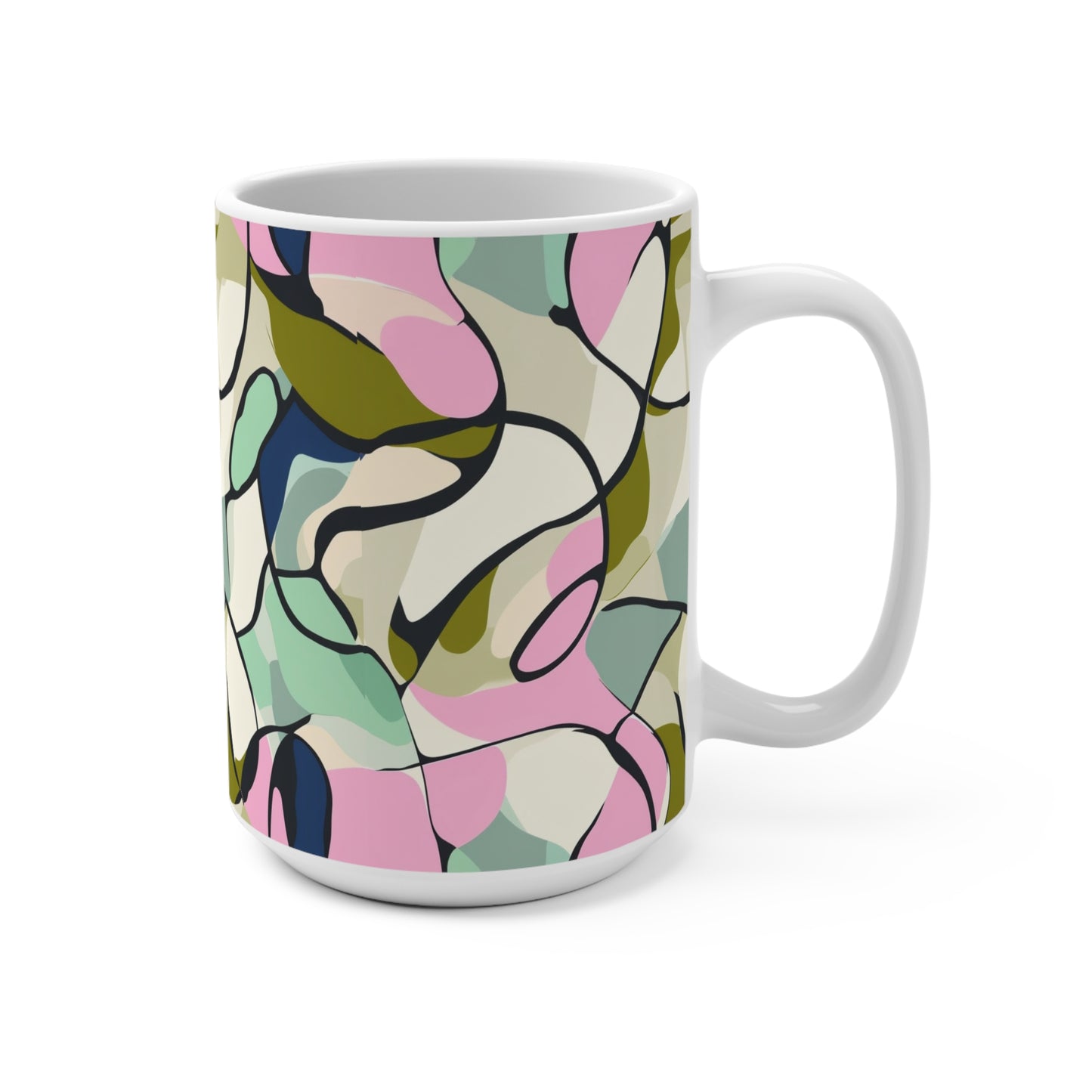 Abstract Floral Mug - 15oz Coffee Cup, Artistic Drinkware, Unique Home Decor, Gift for Her, Birthday, Art Lover