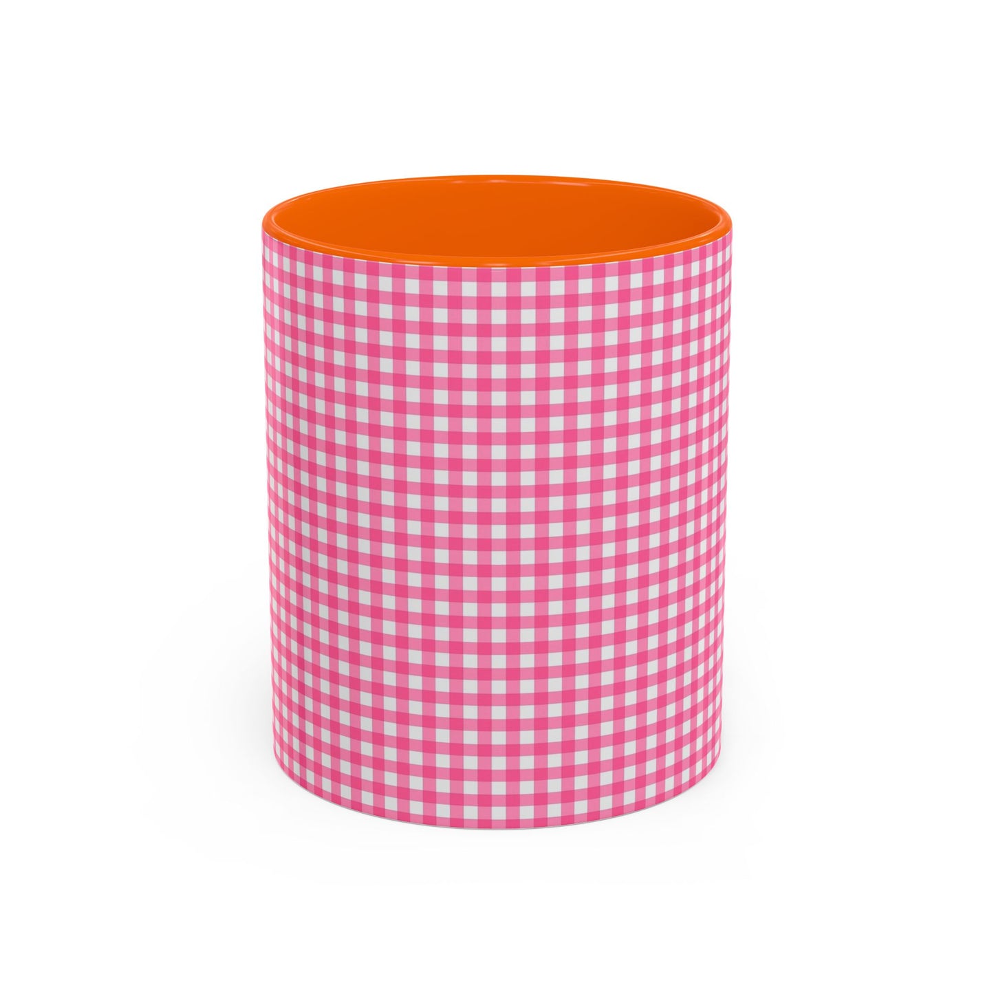 Pink Gingham Accent Coffee Mug, Cute Kitchen Decor, Gift for Coffee Lovers, Home Office Mug, Spring and Summer Vibes