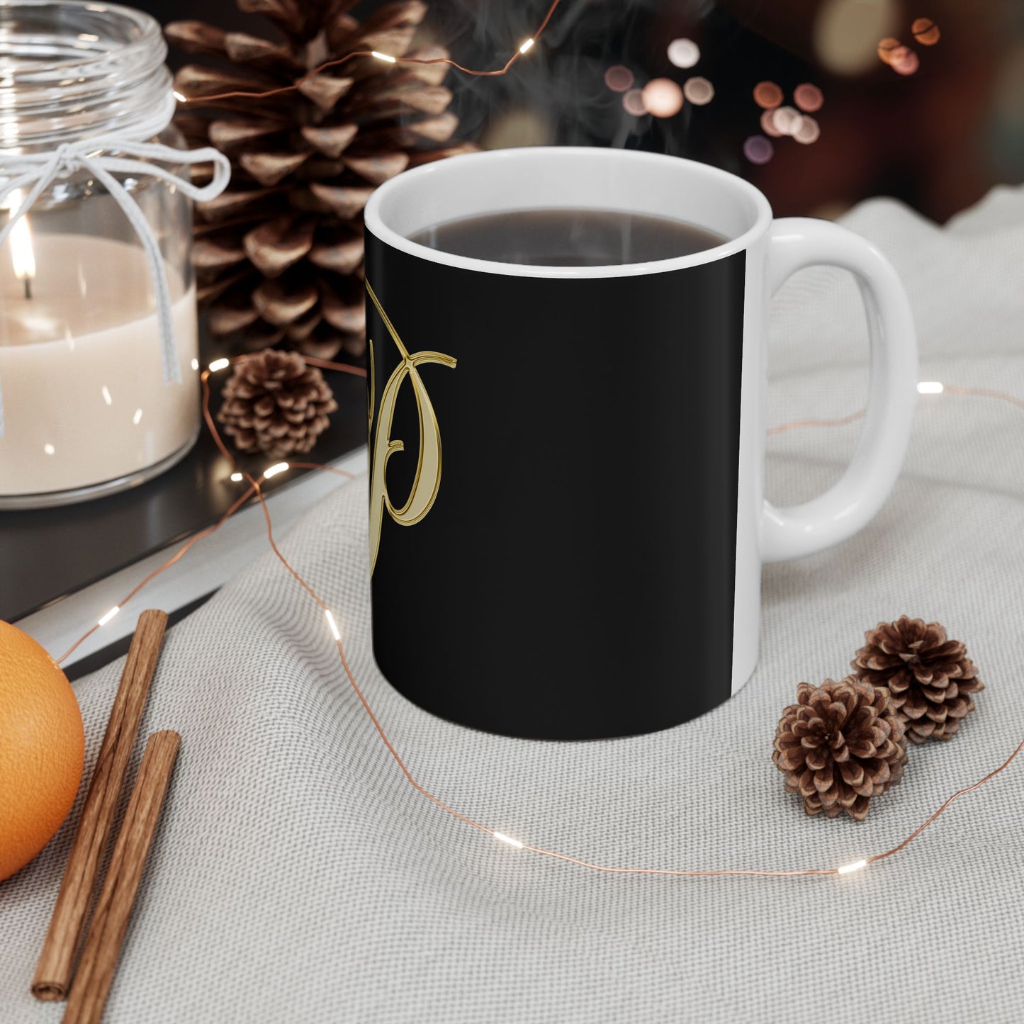 Gold Script Letter P Ceramic Mug – Elegant Monogram Coffee Cup (11oz, 15oz)