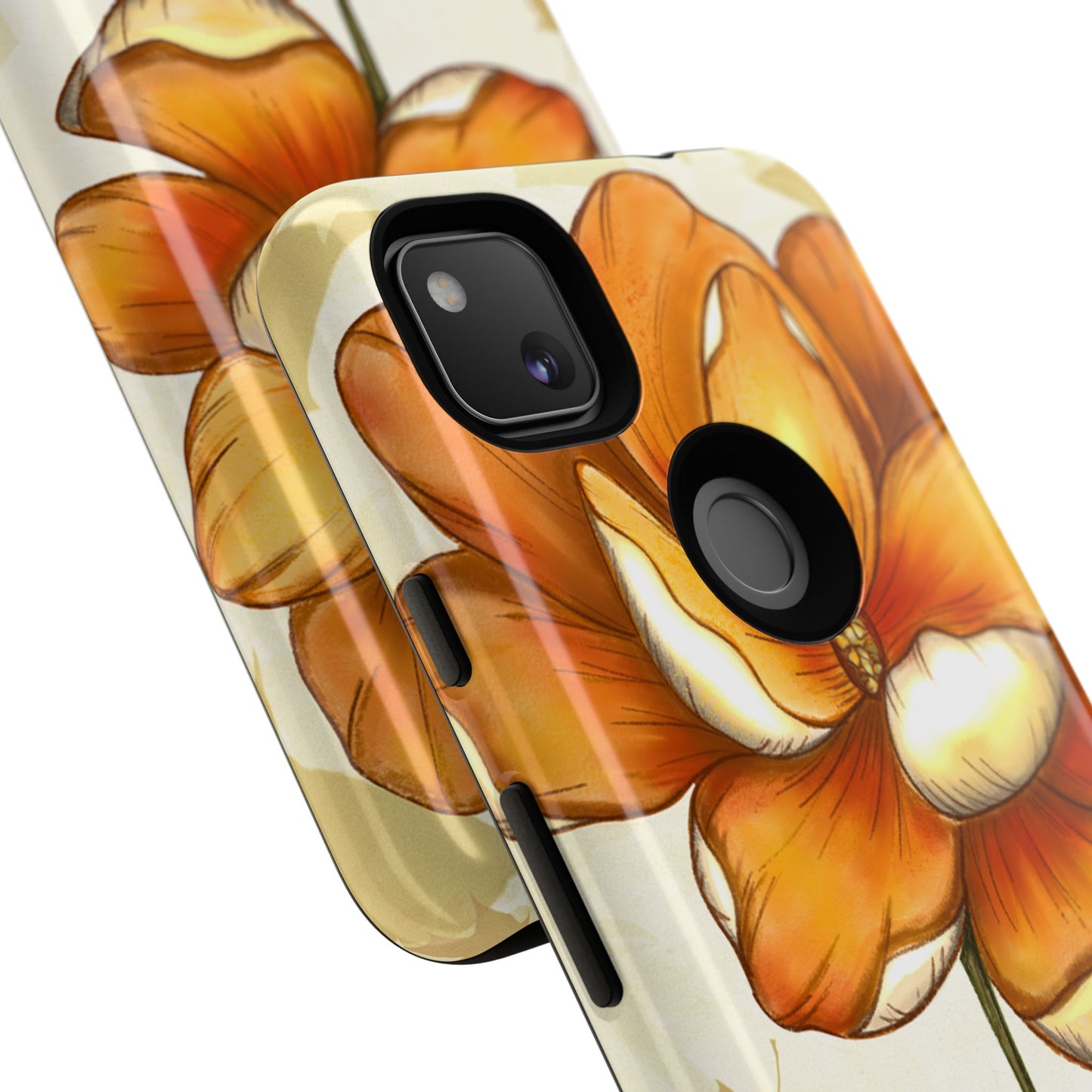 Floral Phone Case with Orange Flower Design, Tough Phone Cover, Floral Gift, Stylish Tech Accessory, Nature Lovers, Spring Vibes