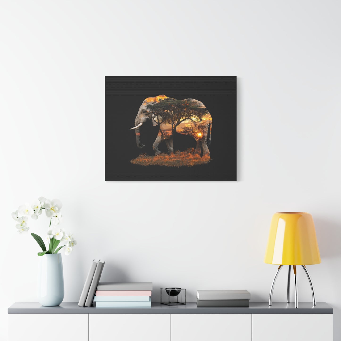 Elephant Tree Matte Canvas Art, Nature Wall Decor, Wildlife Home Decoration, Gift for Animal Lovers, Boho Living Room Accent