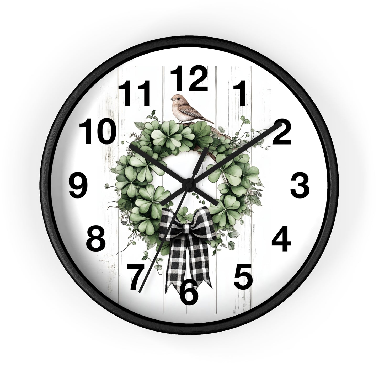Charming Wreath Wall Clock | Rustic Decor, Bird Lover Gift, Spring Theme, Home Accent, Clovers & Bow