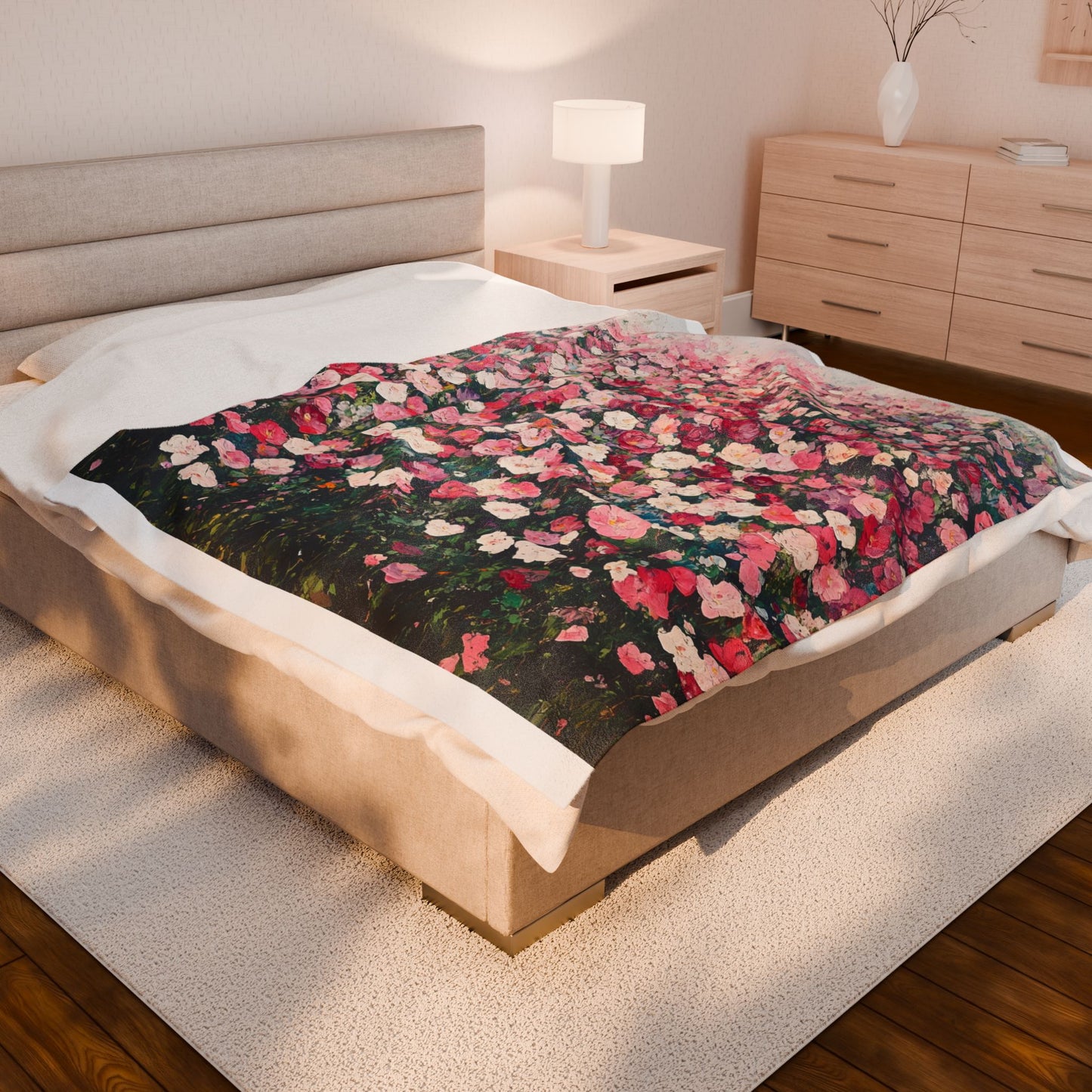 Floral Velveteen Plush Blanket, Cozy Home Decor, Gift for Her, Birthday Present, Ideal for Relaxing and Snuggling