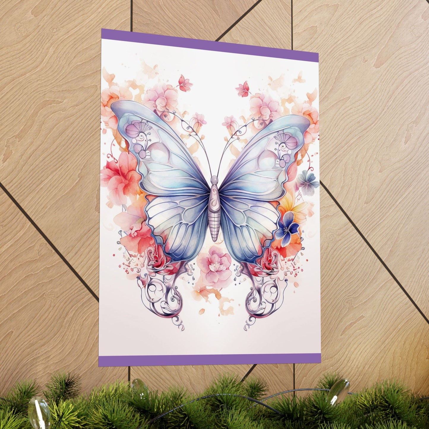 Butterfly Watercolor Wall Poster — Floral Pastel Matte Vertical Print