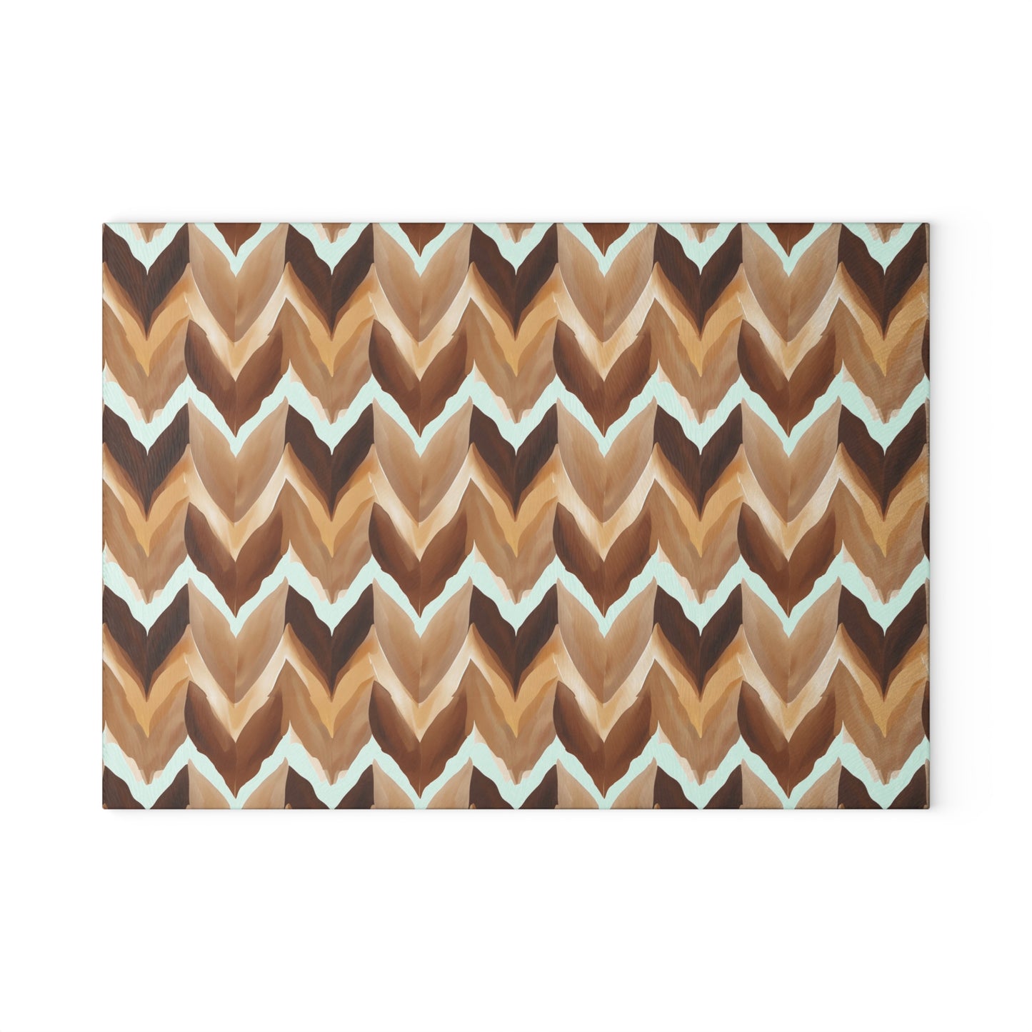 Chevron Brown Glass Cutting Board — Rustic Neutral Kitchen Prep Surface