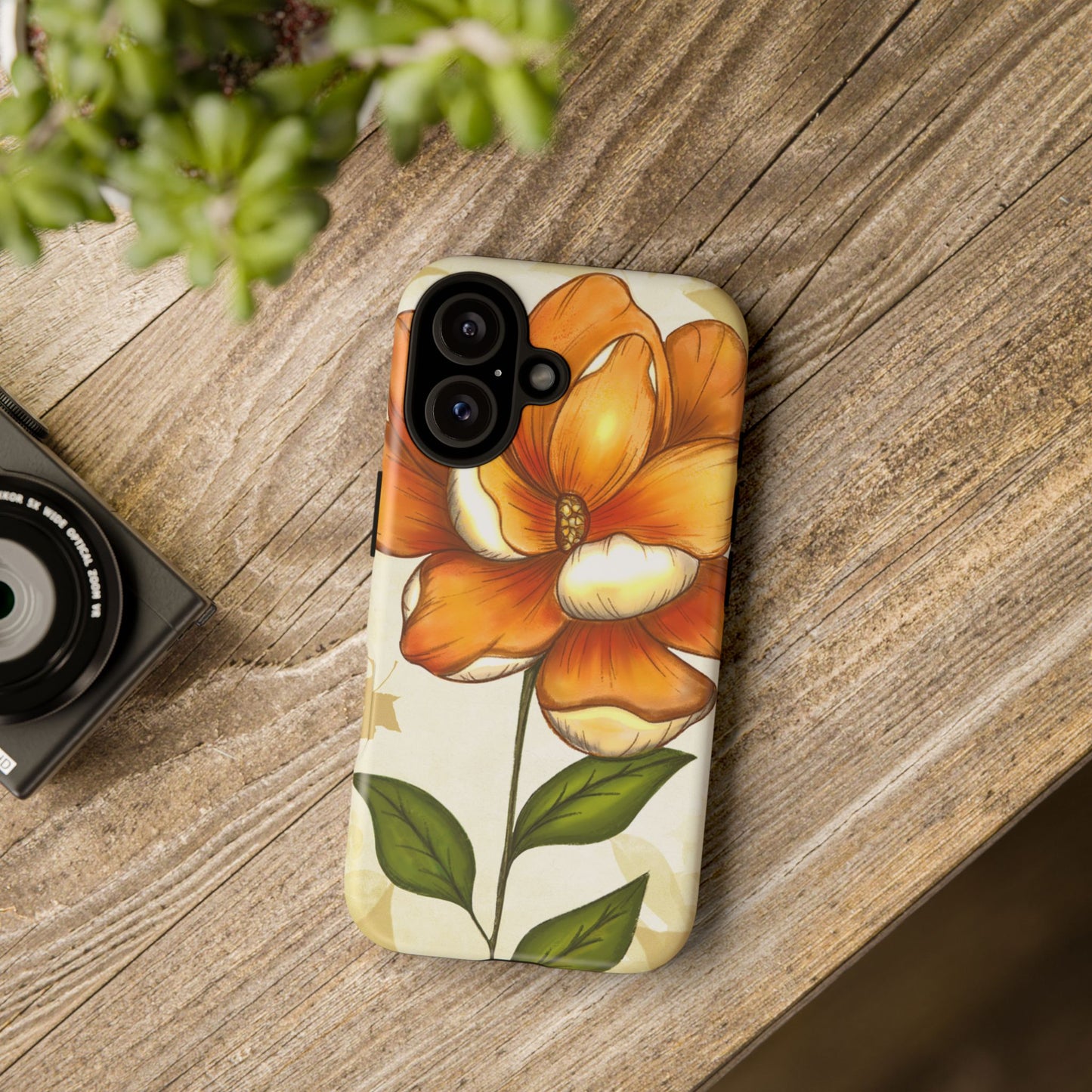 Floral Phone Case with Orange Flower Design, Tough Phone Cover, Floral Gift, Stylish Tech Accessory, Nature Lovers, Spring Vibes