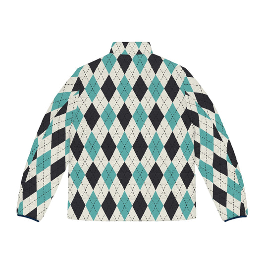 Men's Stylish Argyle Puffer Jacket, Trendy Winter Outerwear, Fashionable Layering Piece, Warm Casual Jacket, Perfect for Holiday Gifting