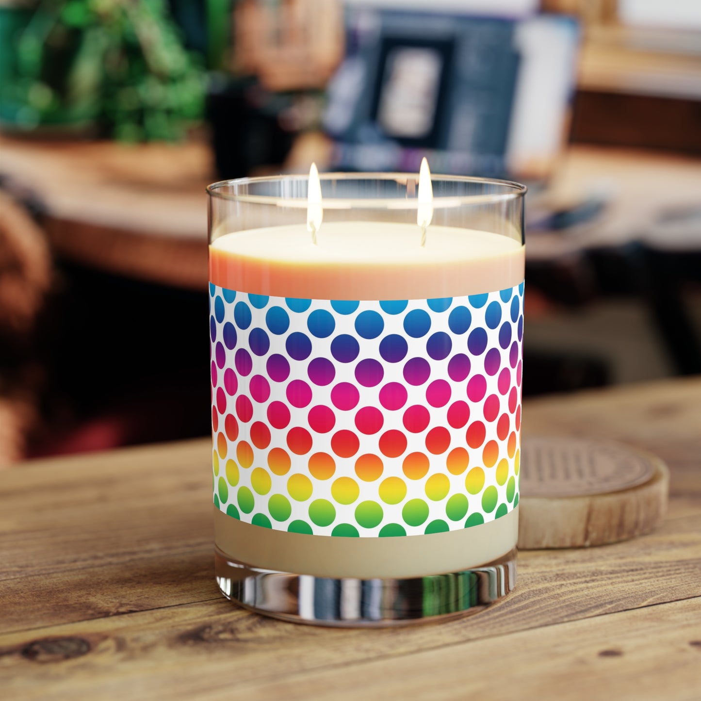 Rainbow Dot Pattern Scented Candle – 11oz Glass Jar