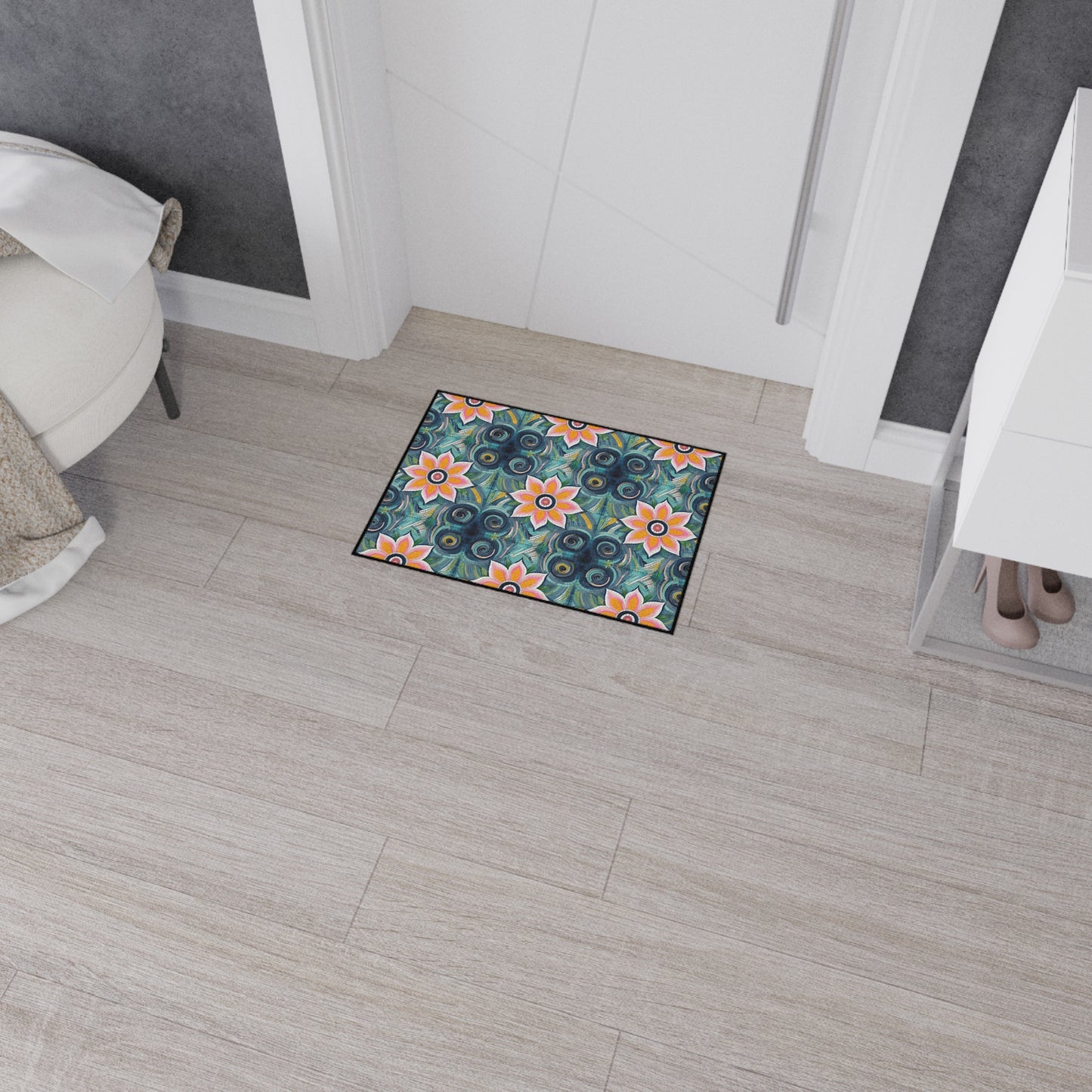 Floral Mosaic Heavy-Duty Floor Mat — Non-Slip Garden Pattern Rug