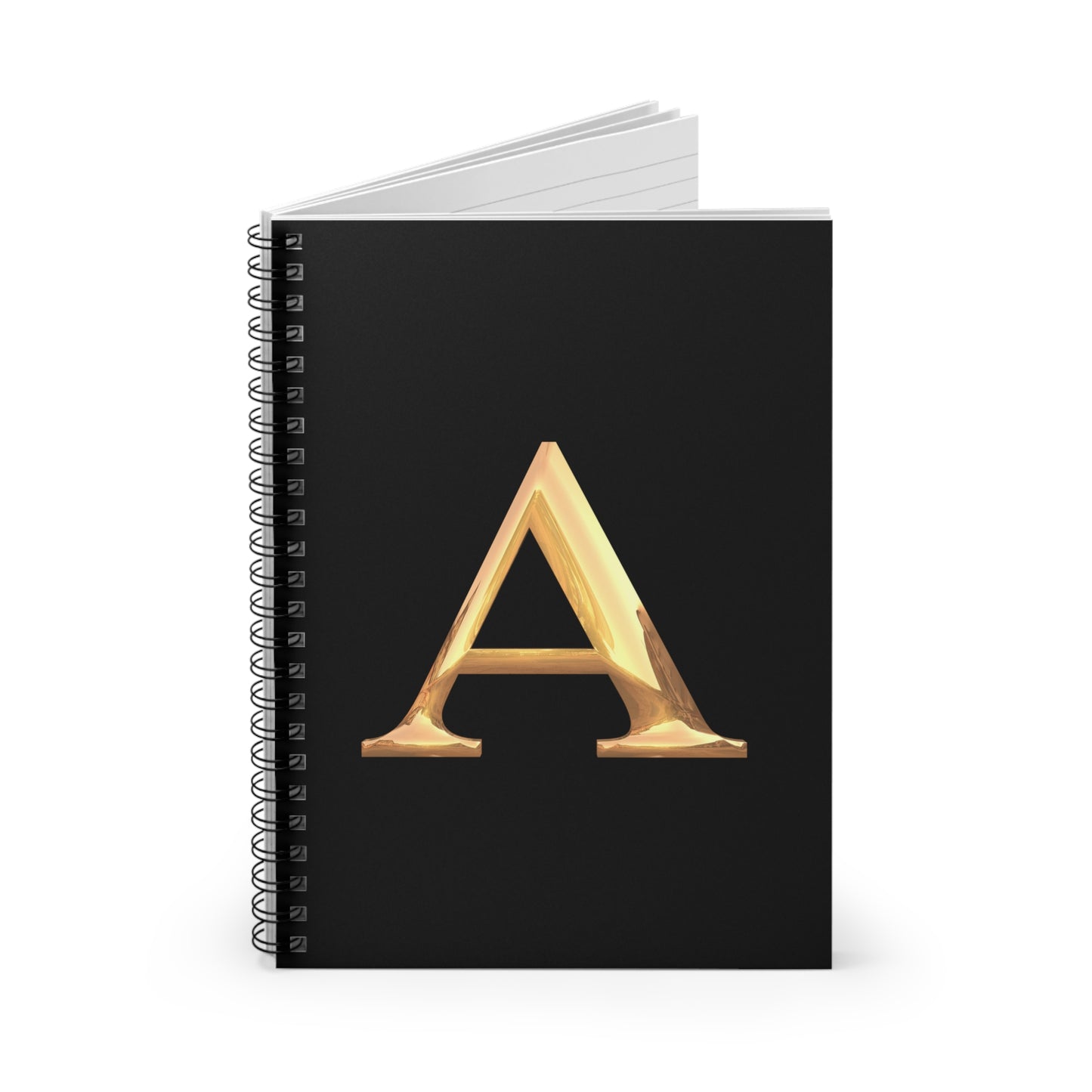 Gold Letter A Spiral Notebook - Elegant Stationery, Journal for Students, Gift for Writers, Office Supplies, Personalized