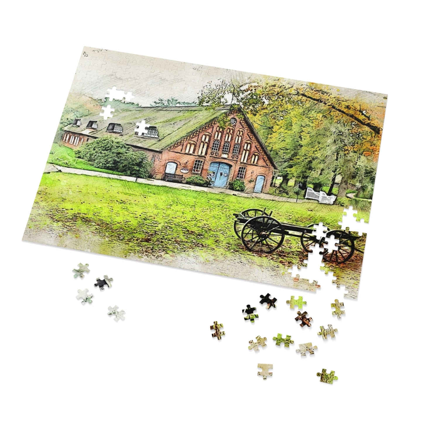 Rustic Scene Jigsaw Puzzle, Cozy Family Game, Art Puzzle with Tin, Nature Lover Gift, Home Décor Puzzle