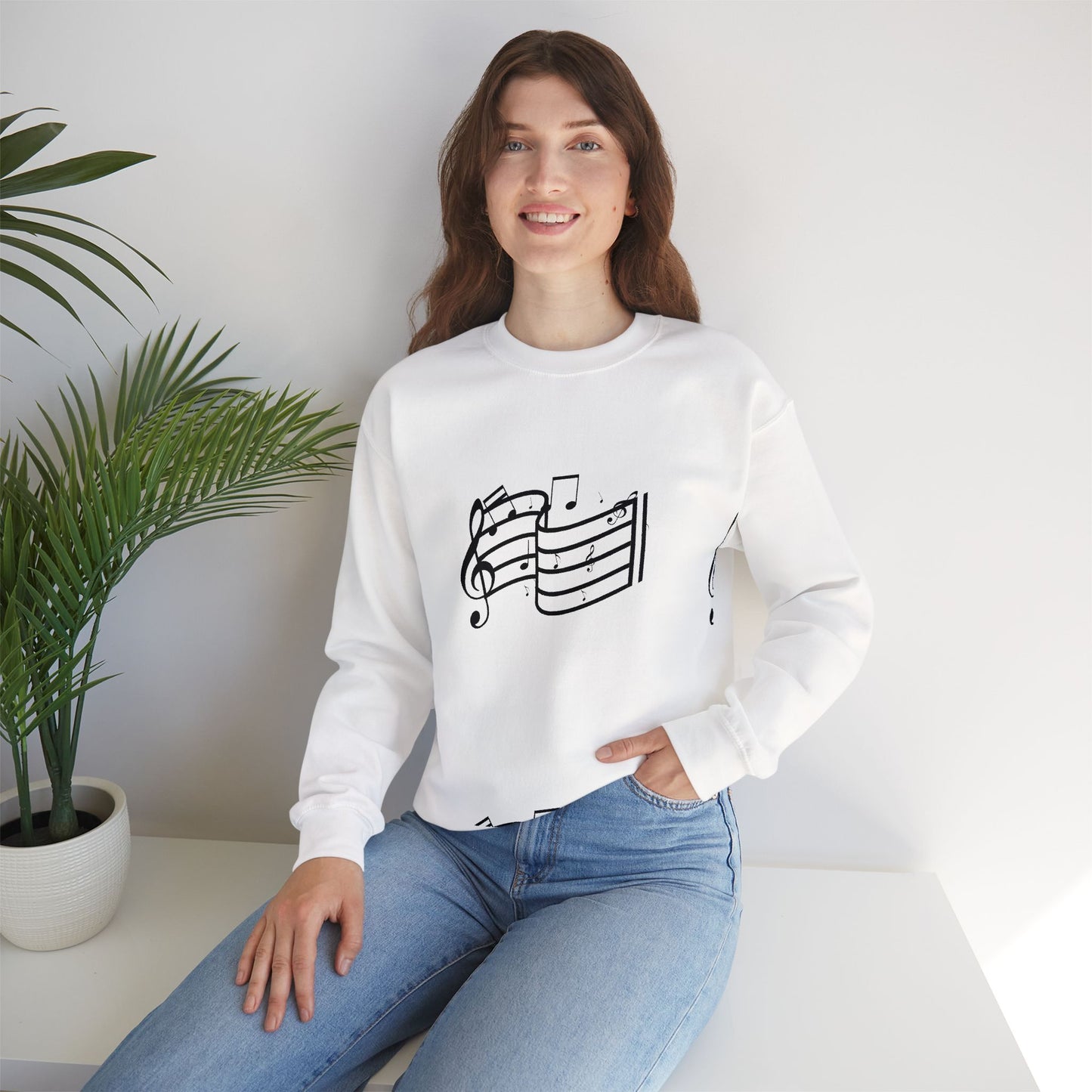 Music Notes Crewneck Sweatshirt – Minimal Sheet Music Design