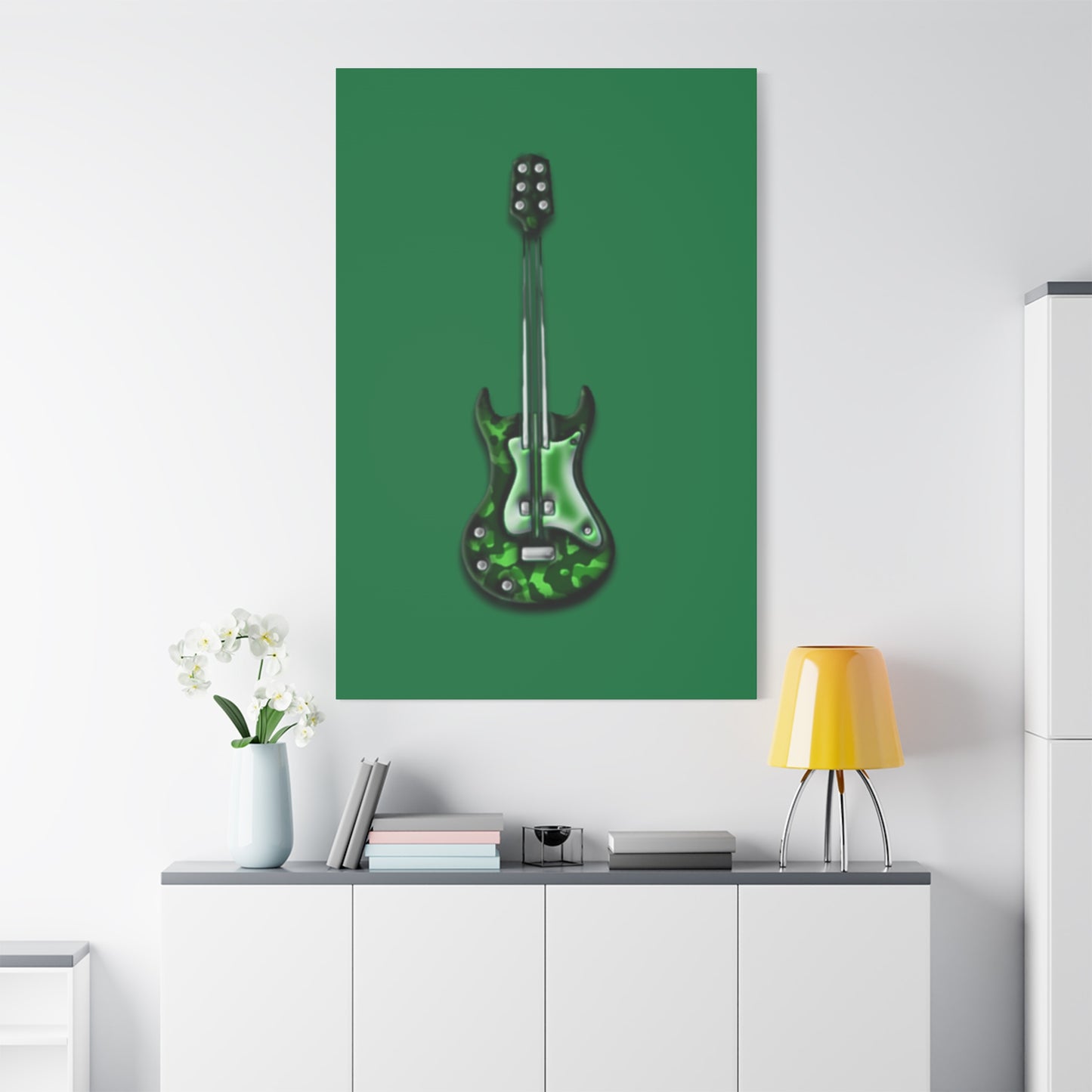 Green Electric Guitar Canvas Art, Music Wall Decor, Rock n Roll Gift, Guitar Lover's Art, Stretched Green Canvas, Home Theater Decor