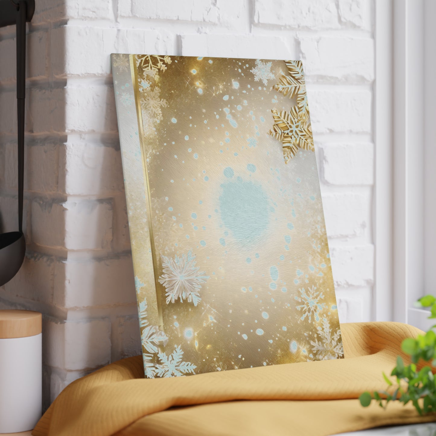 Festive Gold Snowflake Glass Cutting Board — Holiday Decorative Chopping Board