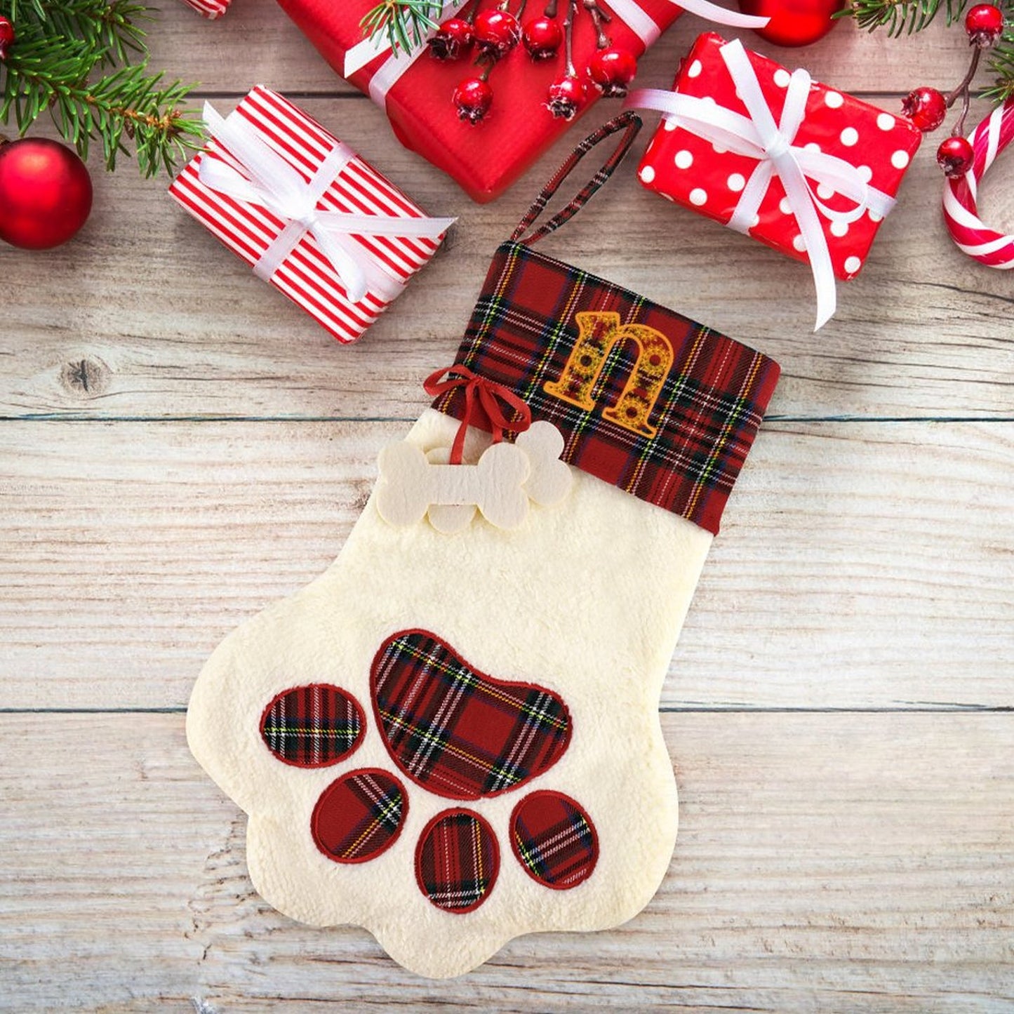 Pet Cat Dog Claw Christmas Stocking - Letter N