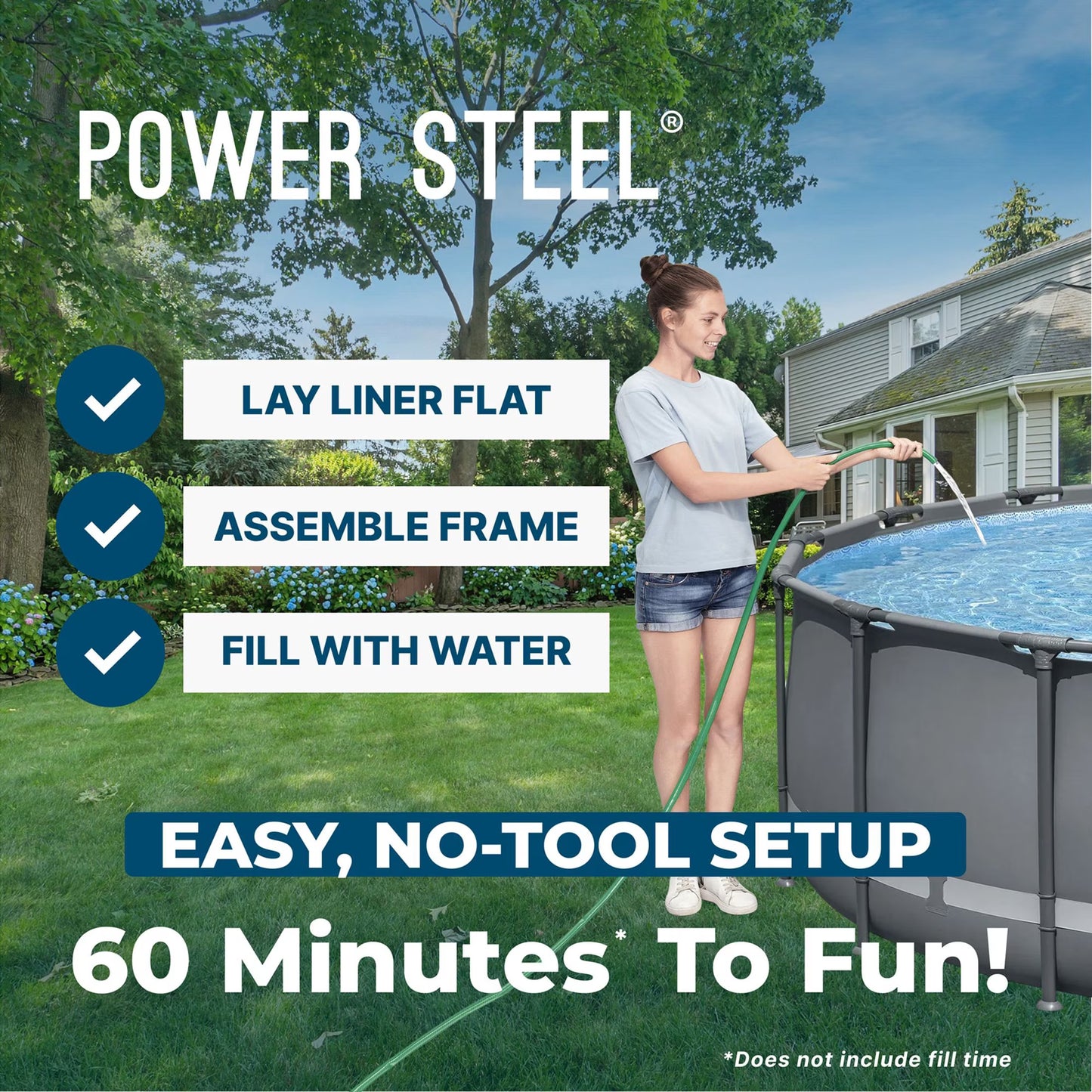 Power Steel 18’ x 48” Round Above Ground Pool Set