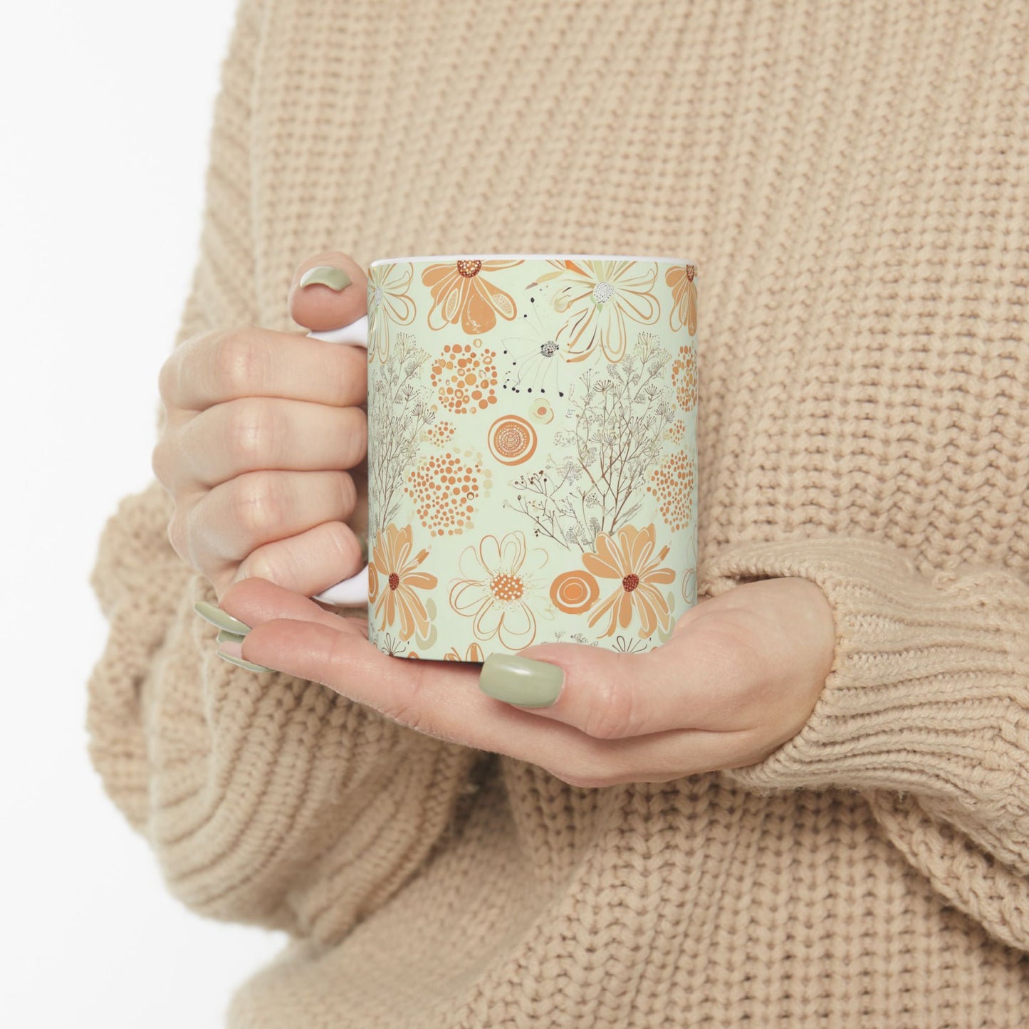 Retro Floral Ceramic Mug — Vintage Daisies Pattern (11oz & 15oz)