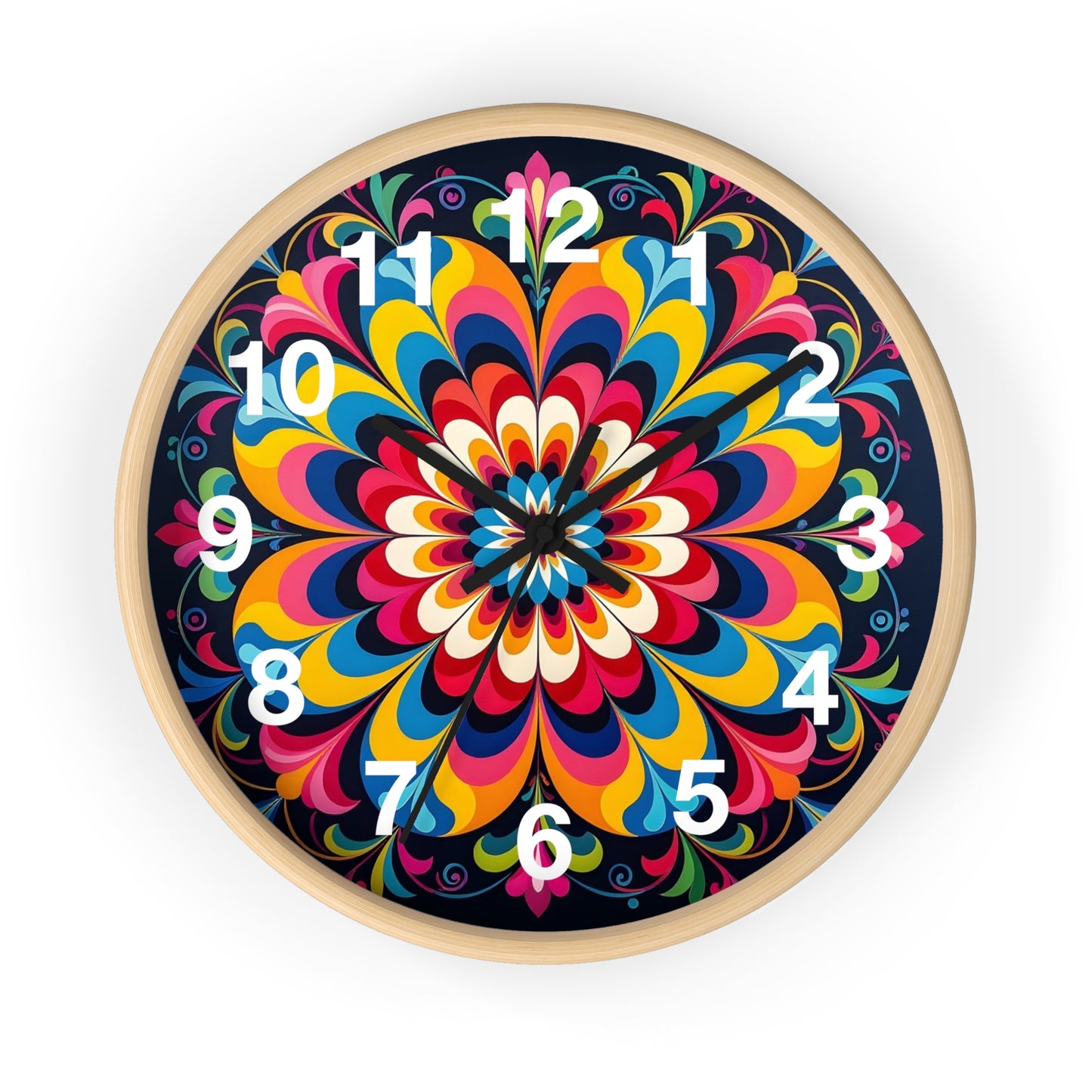 Colorburst Mandala Wall Clock — Vibrant Retro Boho Home Decor