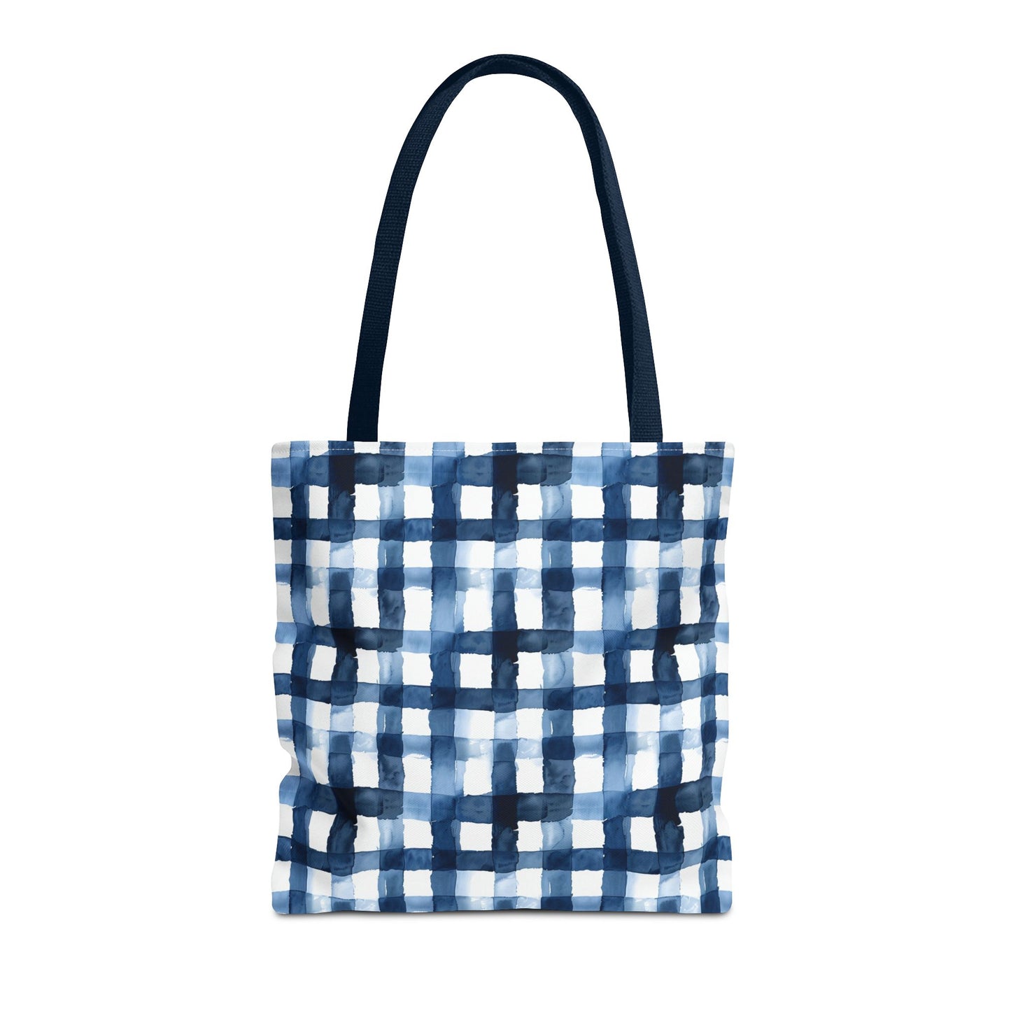 Blue Watercolor Plaid Tote Bag — Navy Check Pattern All-Over Print