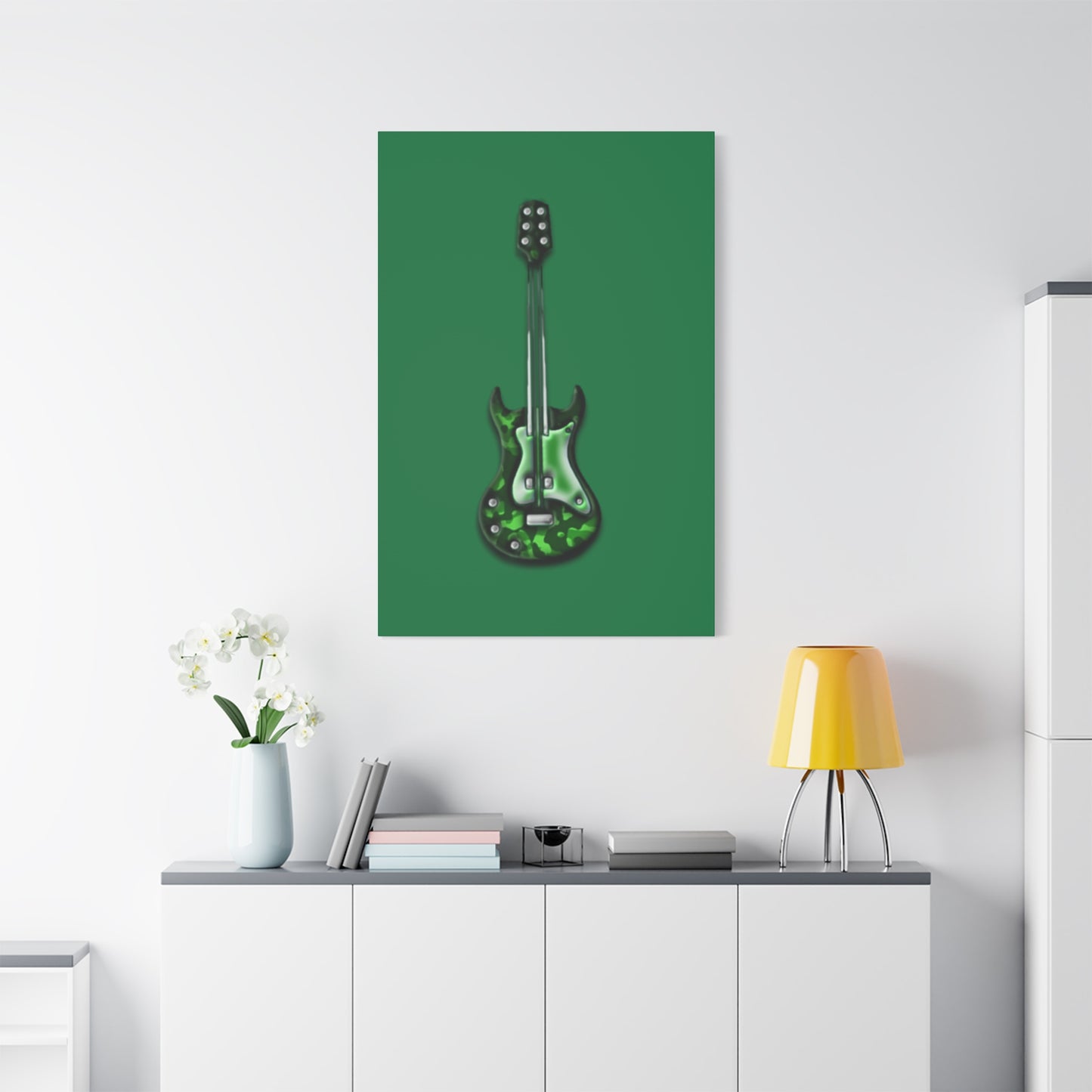 Green Electric Guitar Canvas Art, Music Wall Decor, Rock n Roll Gift, Guitar Lover's Art, Stretched Green Canvas, Home Theater Decor