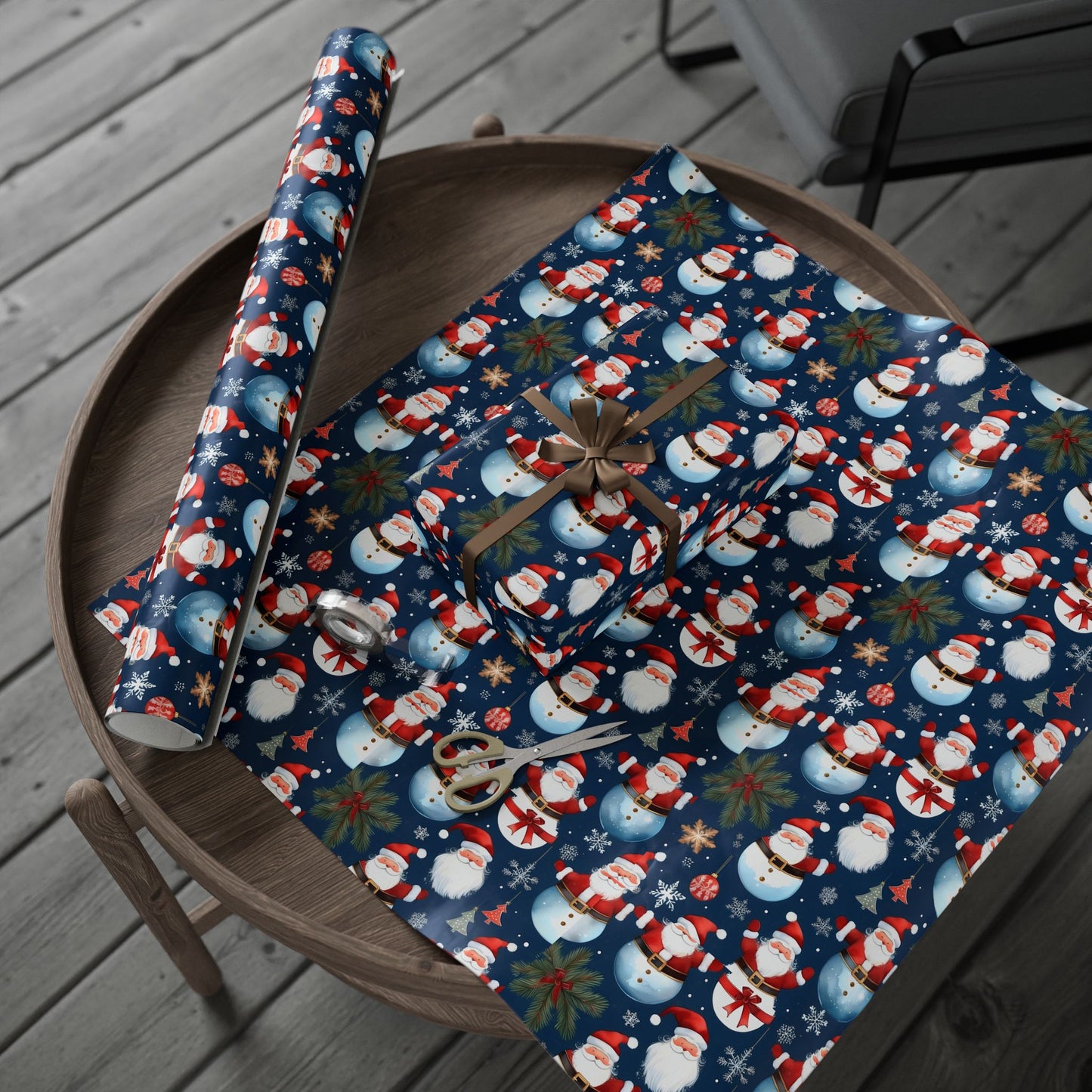Christmas Snowman & Santa Wrapping Paper Roll — Festive Holiday Gift Wrap