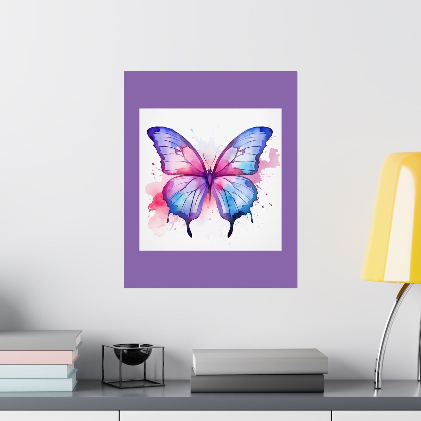 Butterfly Watercolor Matte Poster — Purple Vertical Art Print